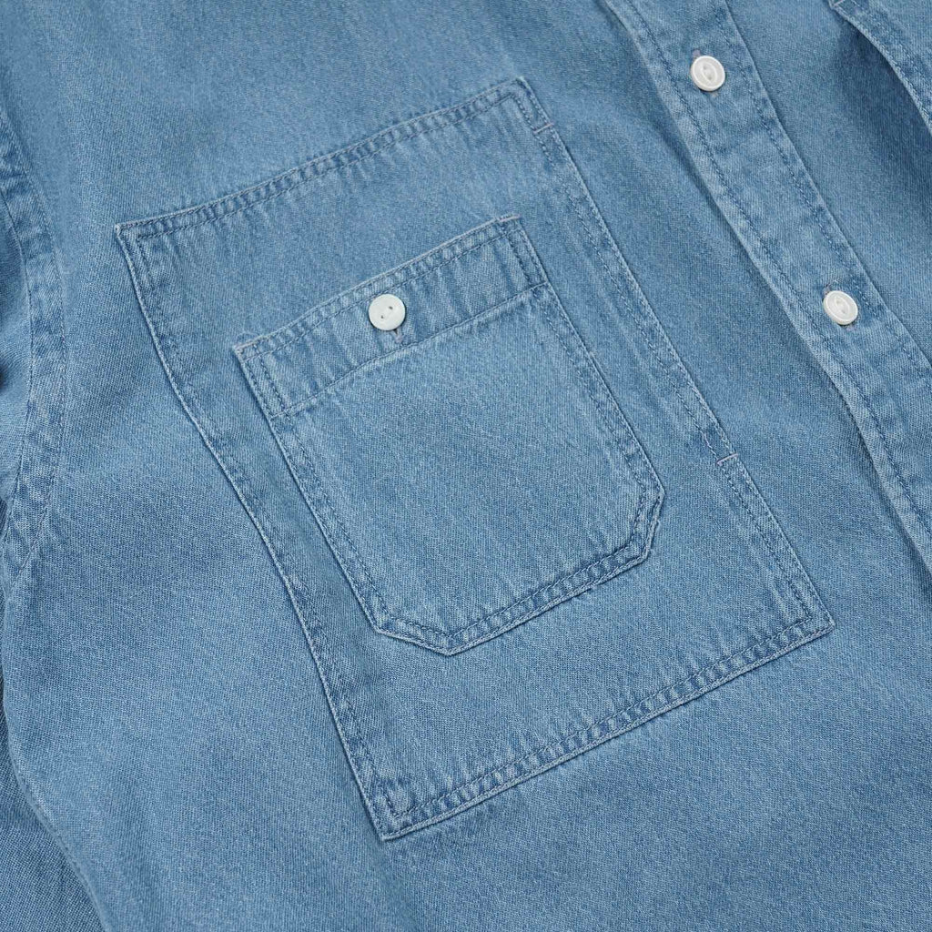 FrizmWORKS Bleached Denim Utility Shirt - Mid Blue