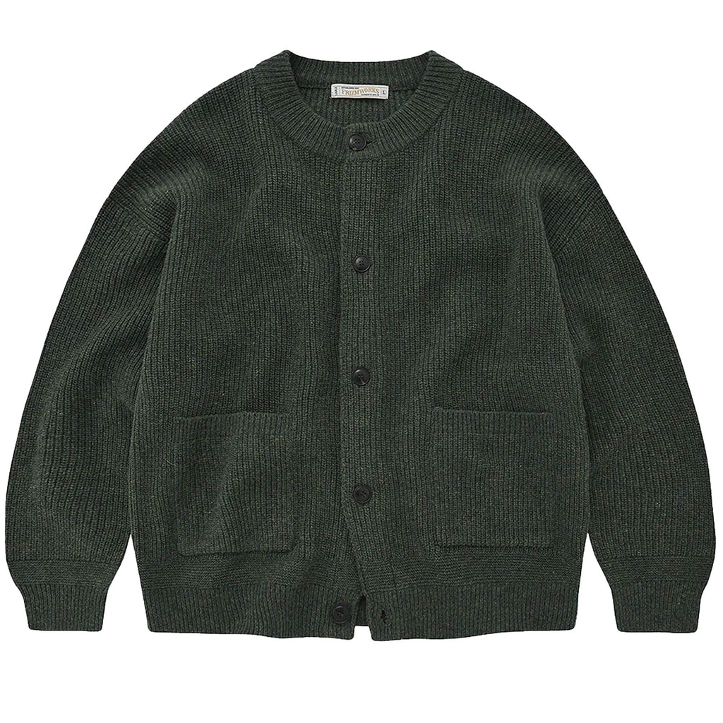 Heavy Wool Round Cardigan - Forest