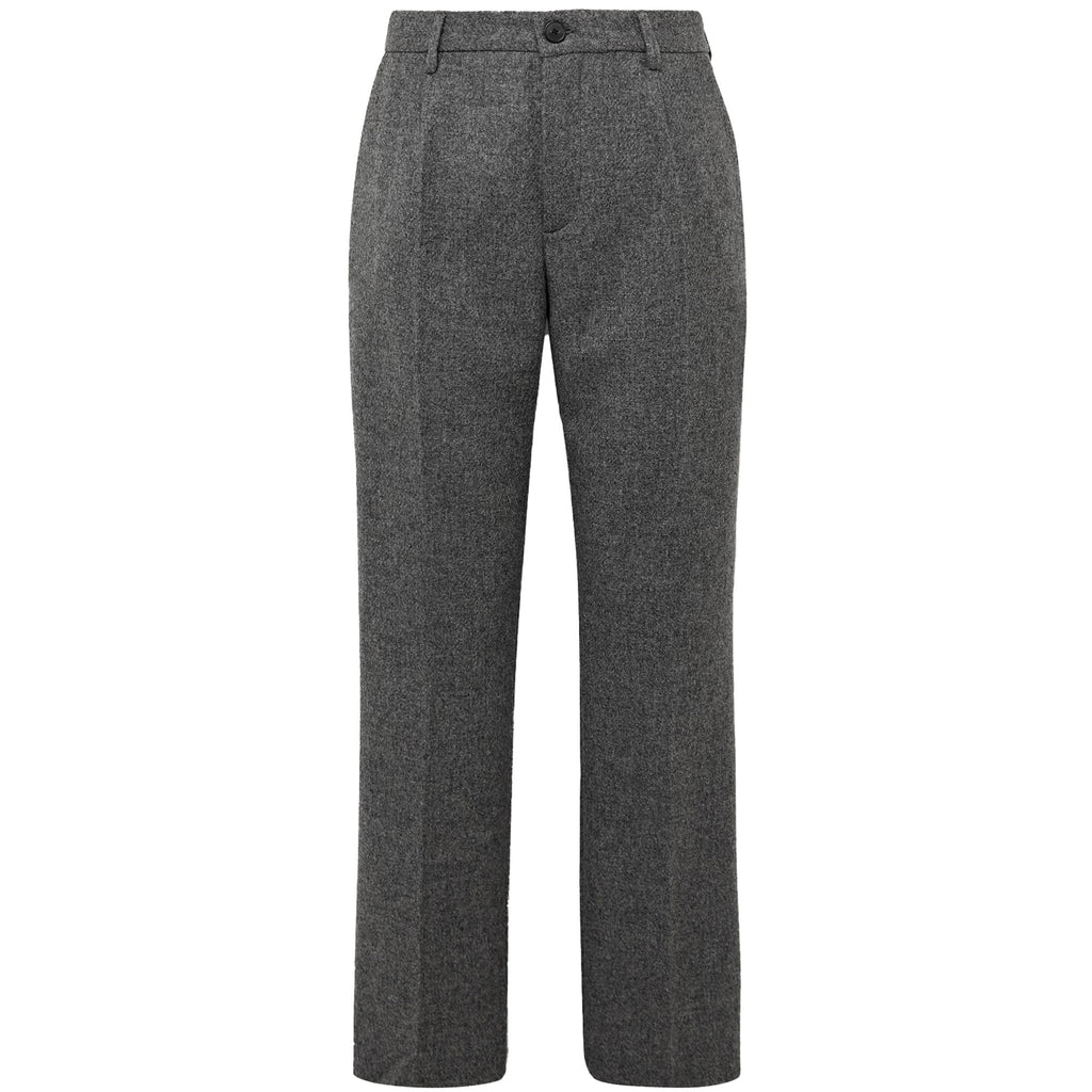 Portuguese Flannel Pleated Wool Trousers - Grey