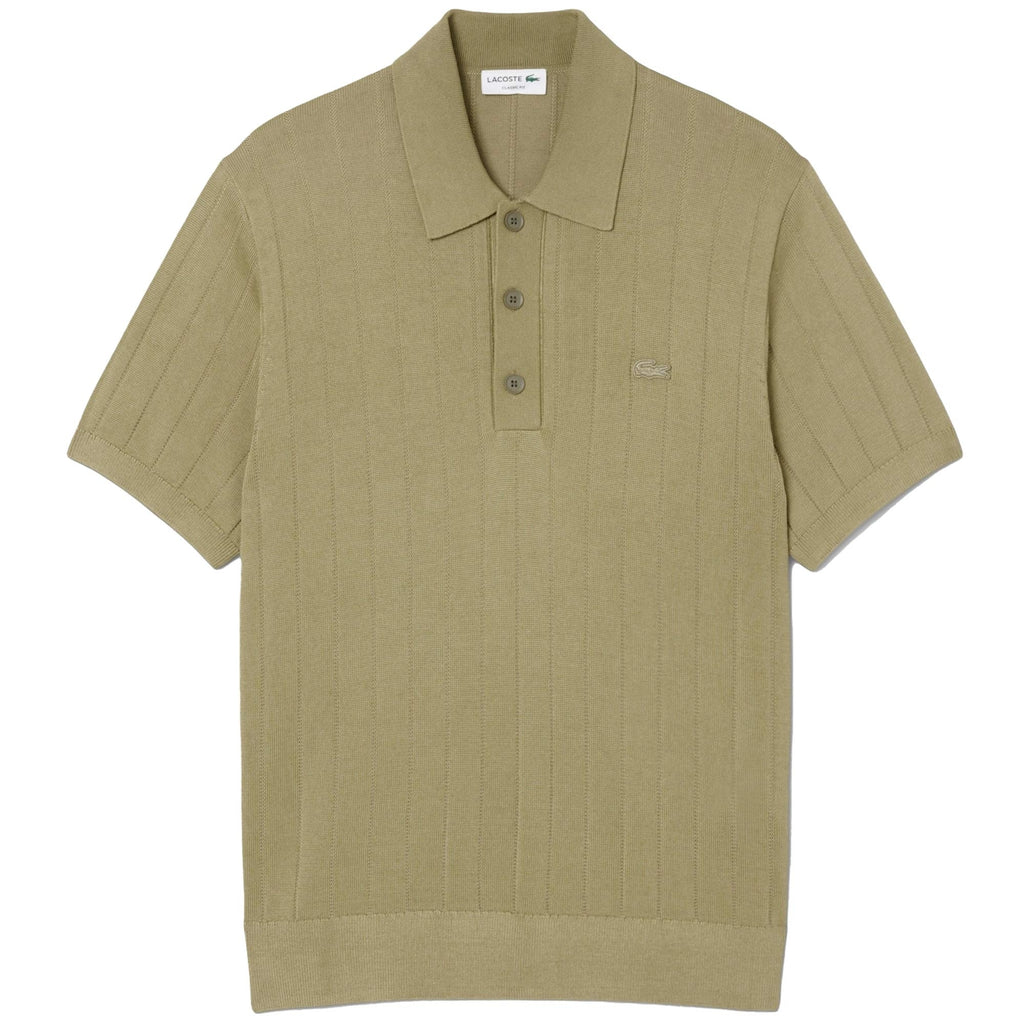 Lacoste Fluid Ribbed Knit Polo Collar Sweater - Green