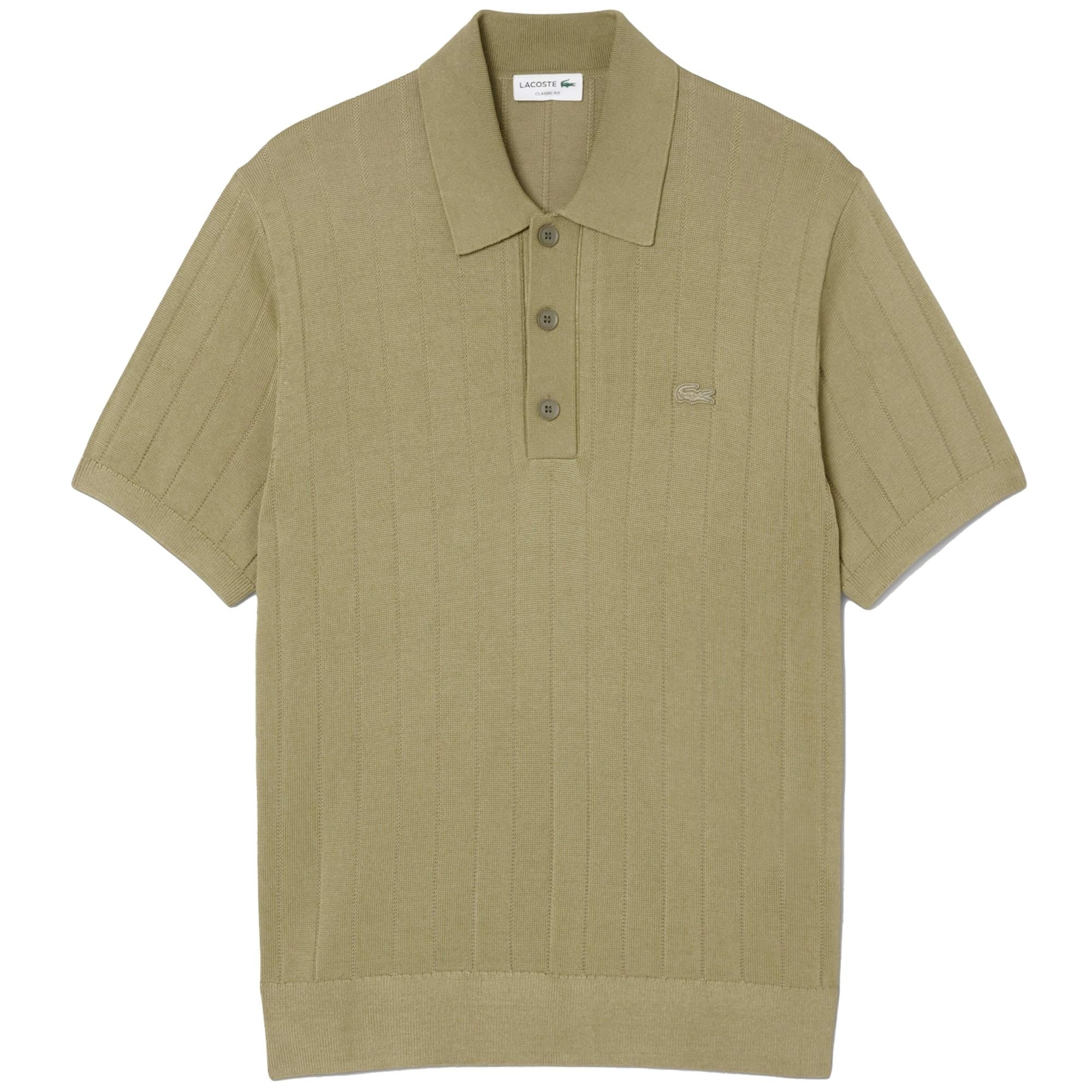 Lacoste Fluid Ribbed Knit Polo Collar Sweater - Green