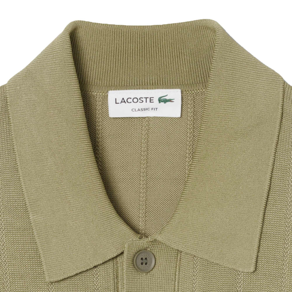 Lacoste Fluid Ribbed Knit Polo Collar Sweater - Green