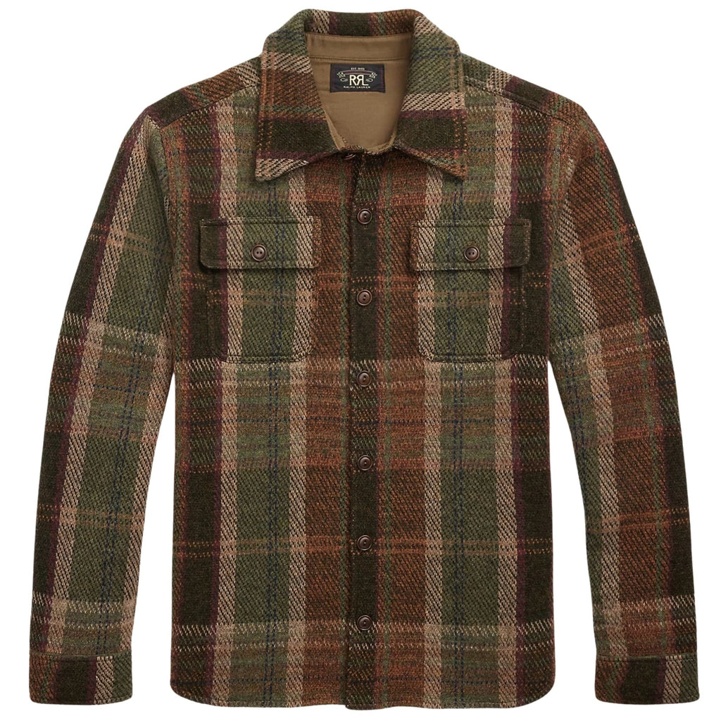 RRL by Ralph Lauren Plaid Wool-Cashmere Workshirt Jumper - Olive Multi