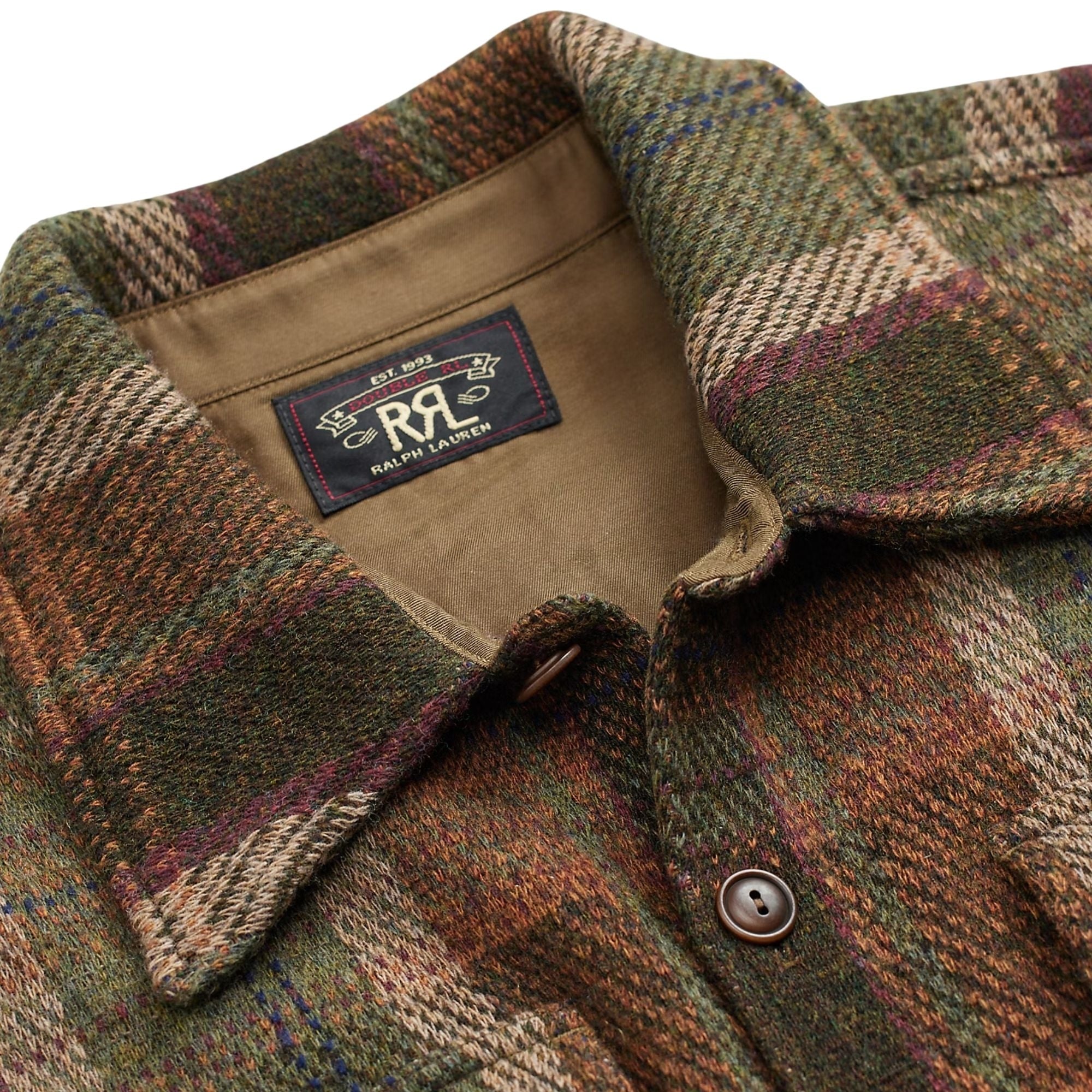 RRL by Ralph Lauren Plaid Wool-Cashmere Workshirt Jumper - Olive Multi
