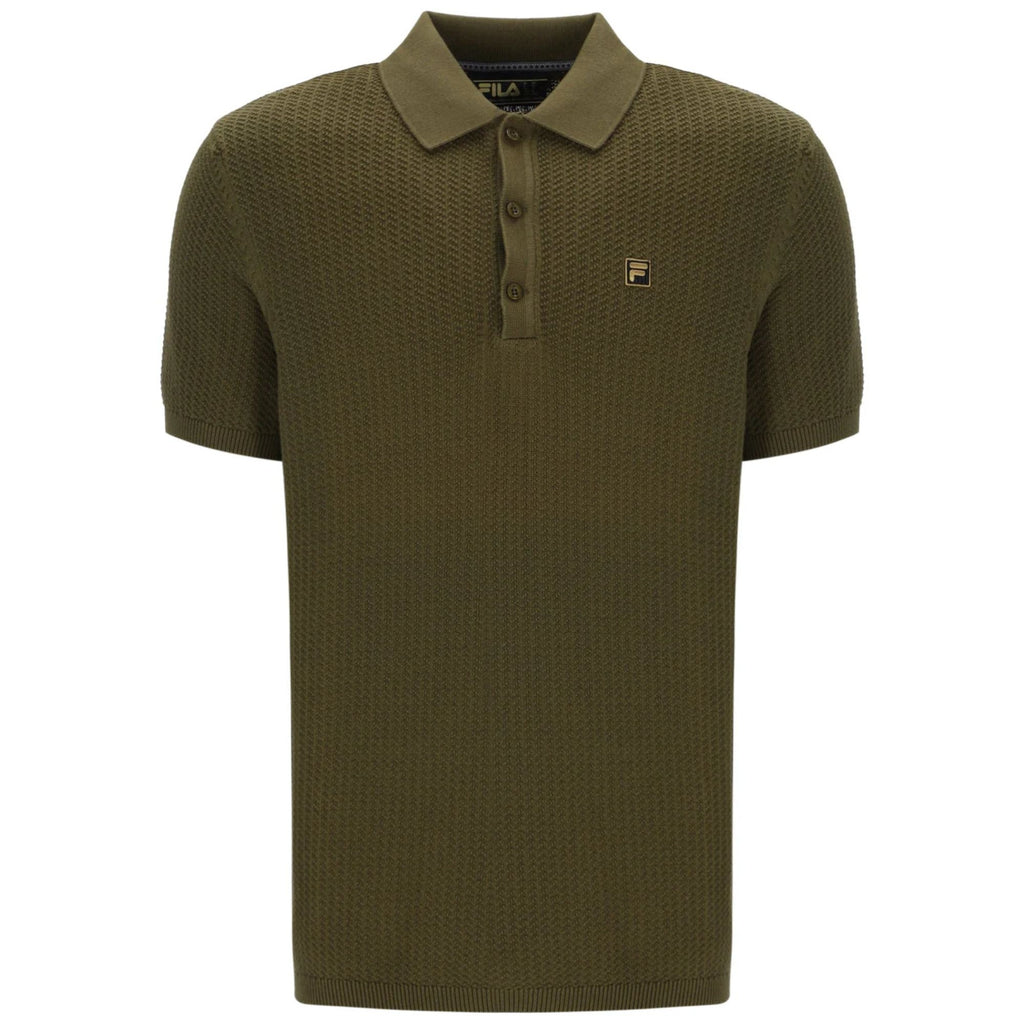 Fila Vintage Sander Textured Knit Polo Shirt - Dark Olive
