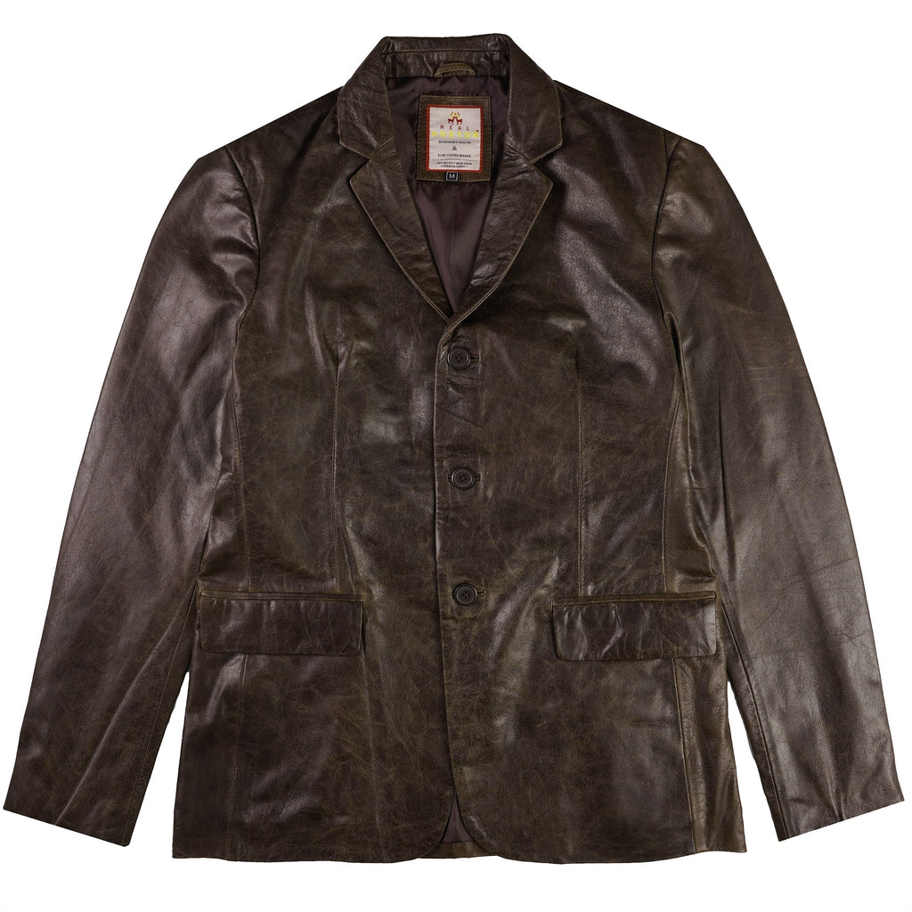 Real Hoxton Leather Blazer Jacket - Timber Brown