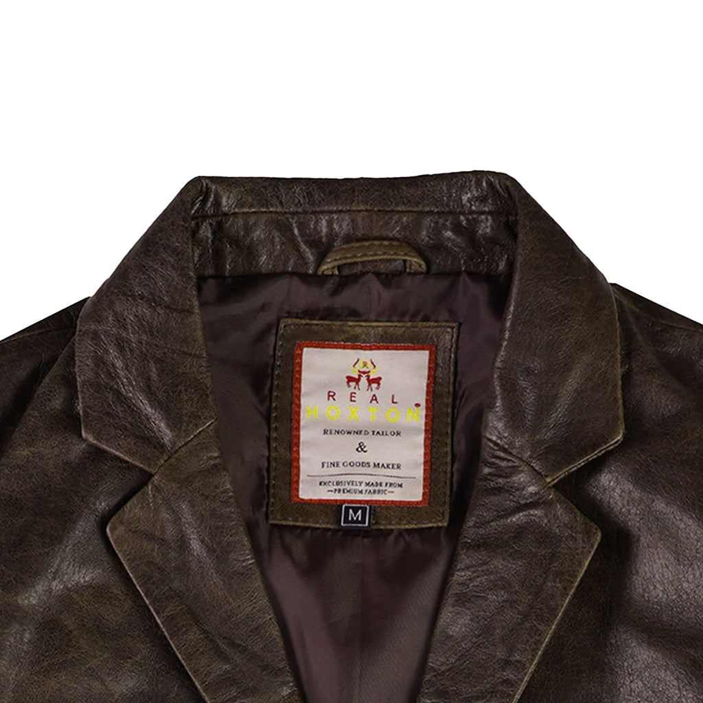 Real Hoxton Leather Blazer Jacket - Timber Brown