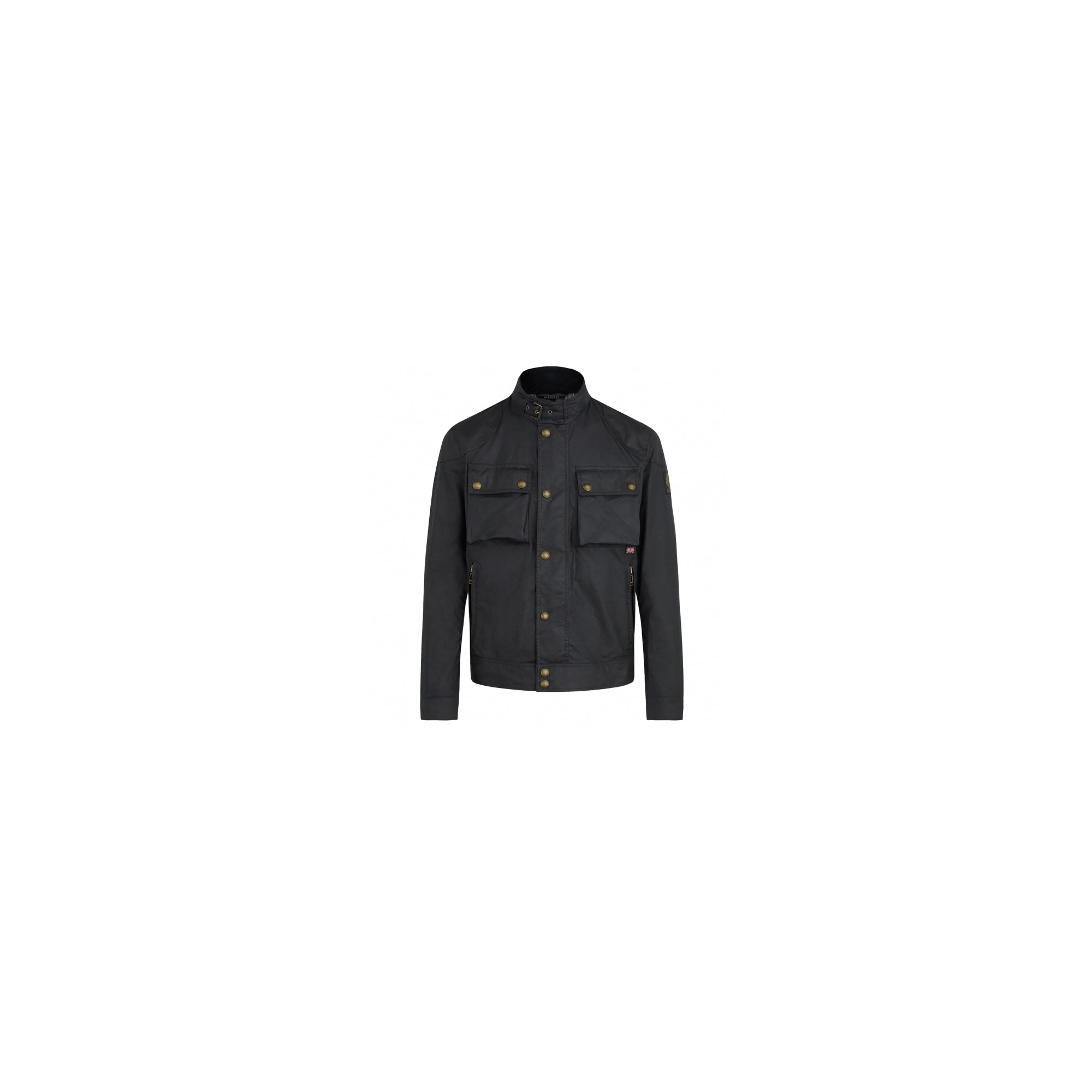 A black jacket with four large front pockets and a high collar.