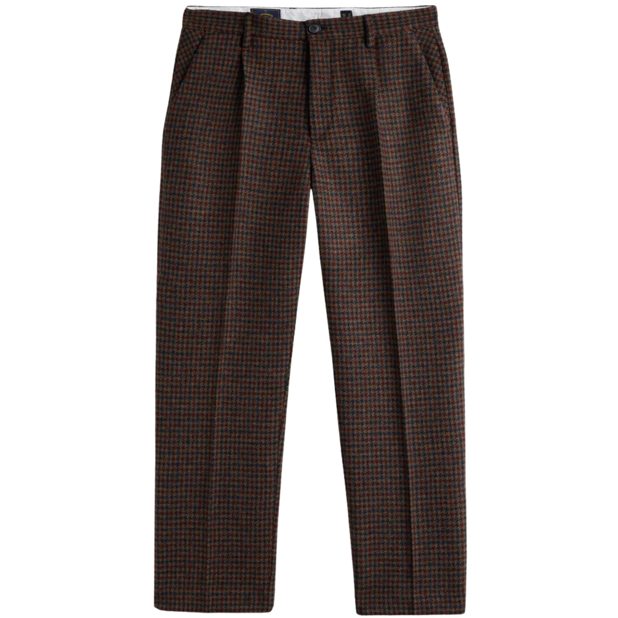 Portuguese Flannel Single Pleat Trousers - Pied Poule