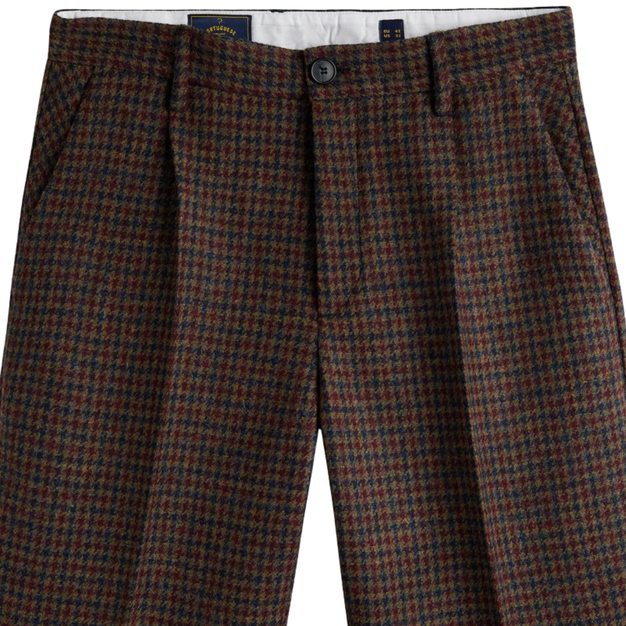 Portuguese Flannel Single Pleat Trousers - Pied Poule
