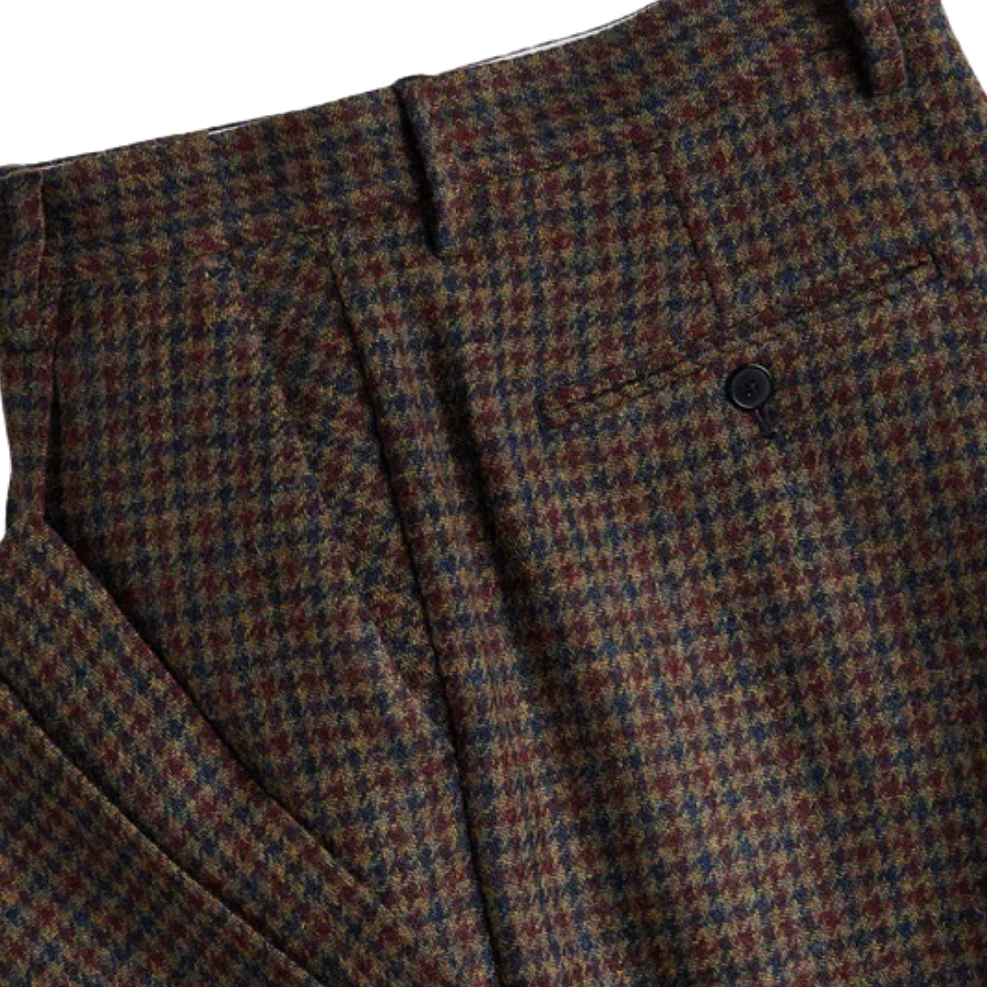 Portuguese Flannel Single Pleat Trousers - Pied Poule