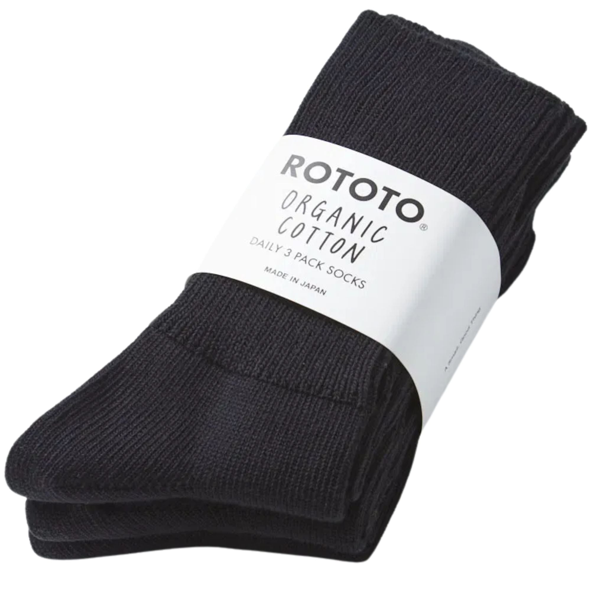 RoToTo Socks Daily 3 Pack Ribbed Crew Socks - Black