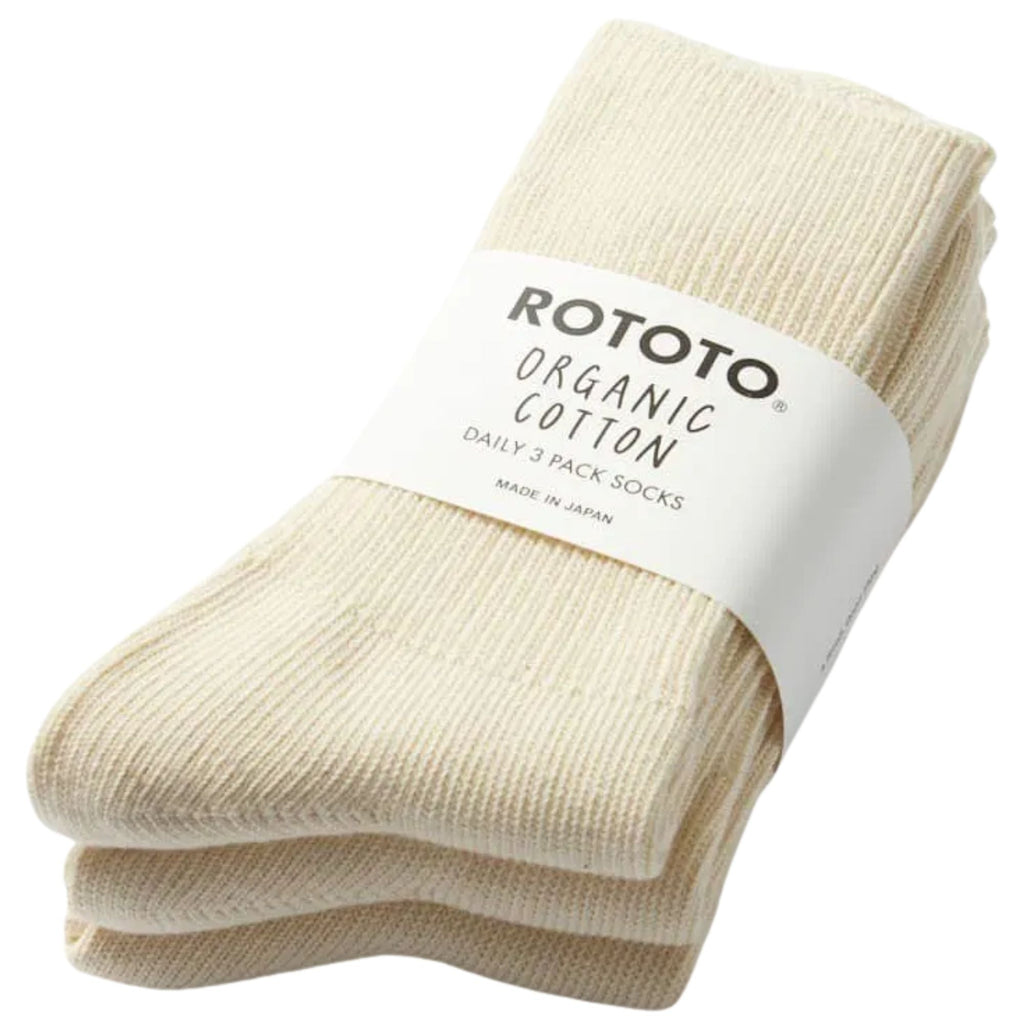RoToTo Socks Daily 3 Pack Ribbed Crew Socks - Ivory