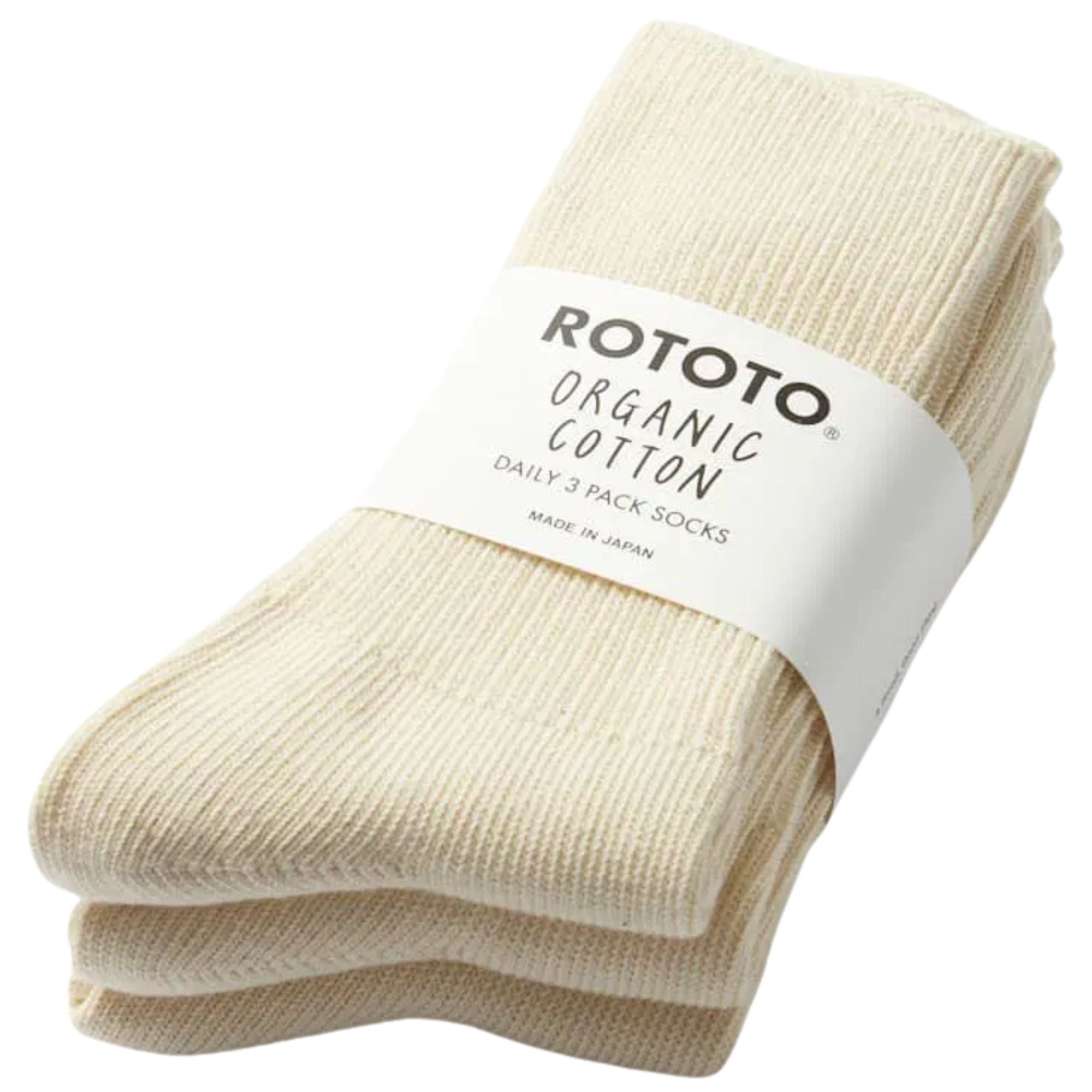 RoToTo Socks Daily 3 Pack Ribbed Crew Socks - Ivory