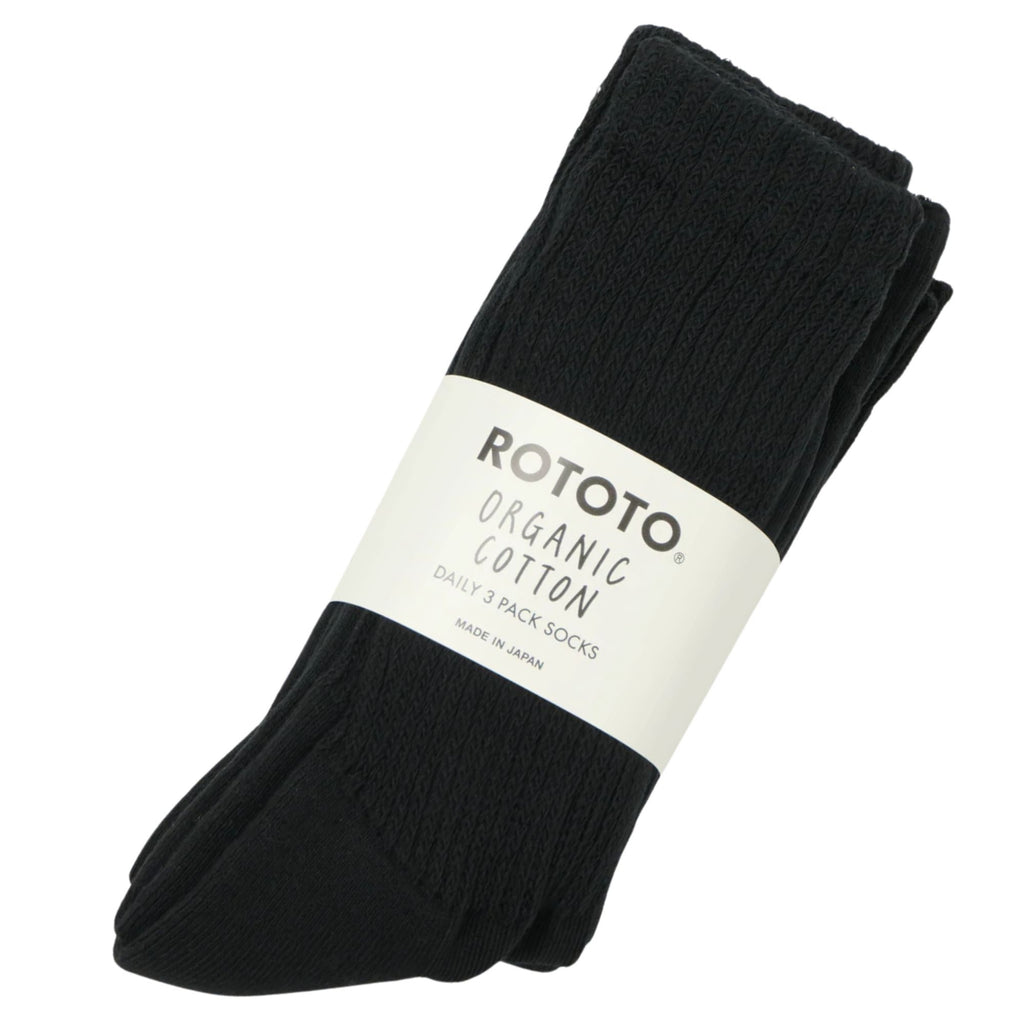 RoToTo Socks Daily 3 Pack Crew Socks - Black