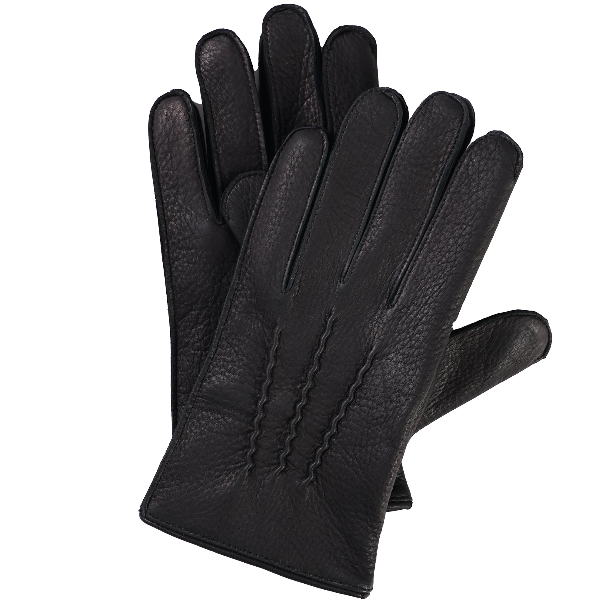 Cashmere-Lined Deerskin Leather Gloves - Black