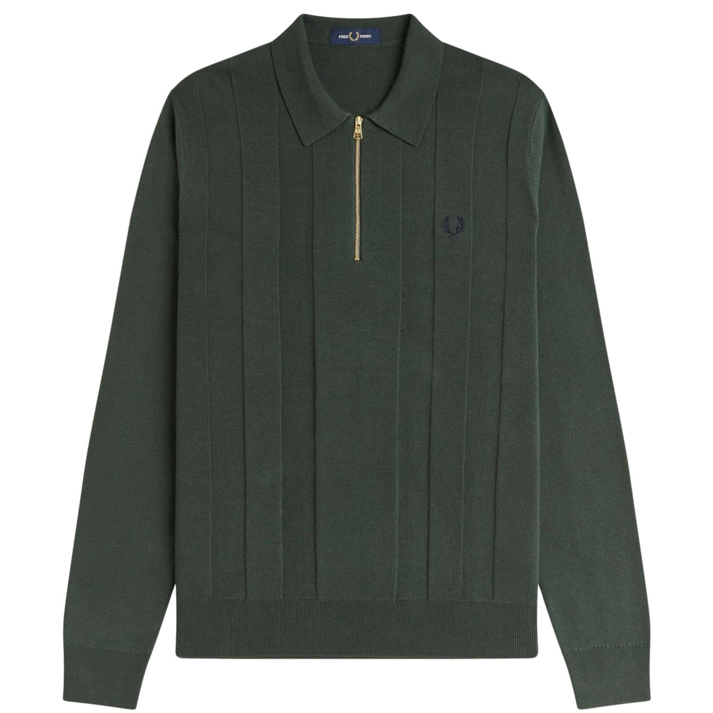 Fred Perry Tonal Stripe Knitted Shirt - Court Green