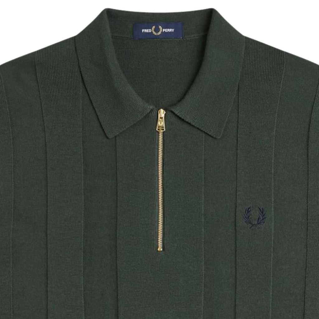 Fred Perry Tonal Stripe Knitted Shirt - Court Green