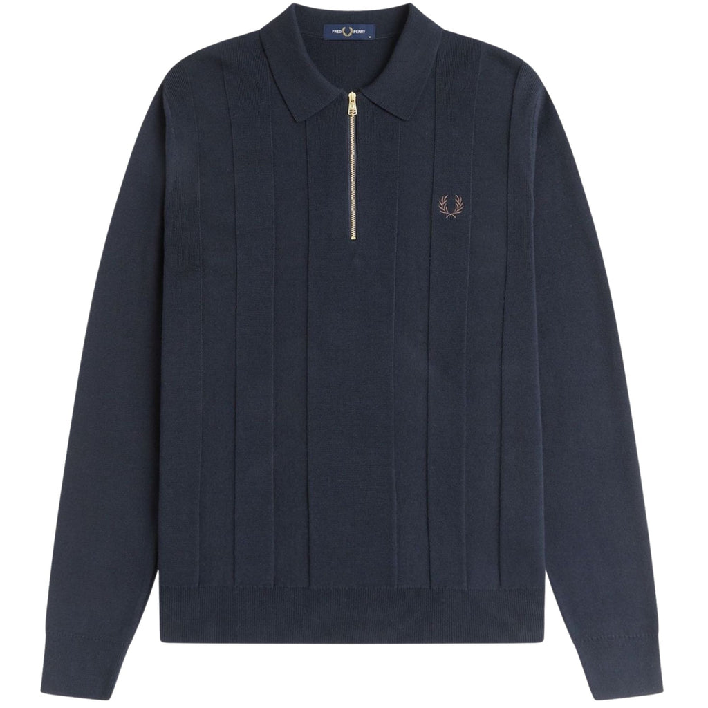 Fred Perry Tonal Stripe Knitted Shirt - Navy