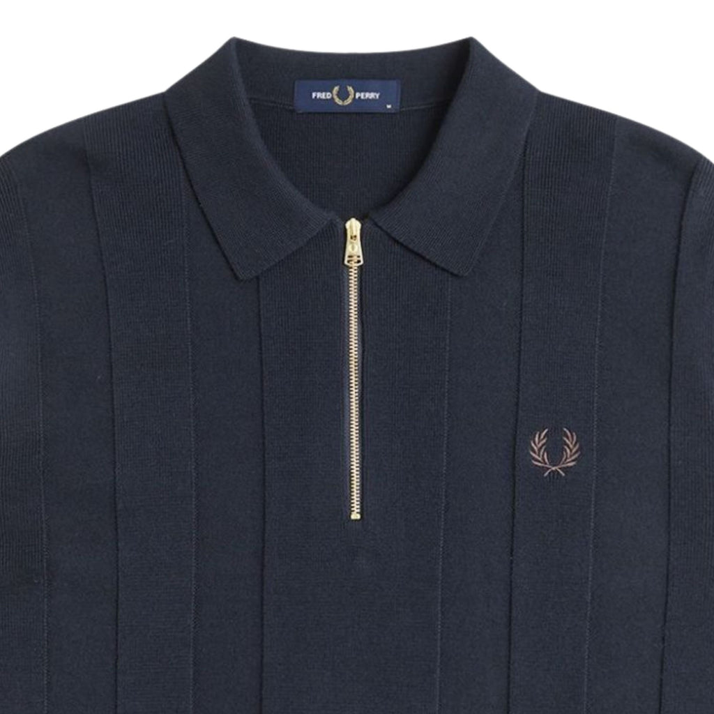Fred Perry Tonal Stripe Knitted Shirt - Navy