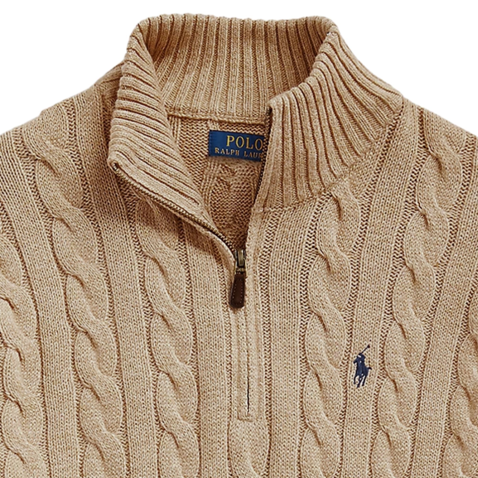 Polo Ralph Lauren Cable-Knit Quarter-Zip Jumper - Brown