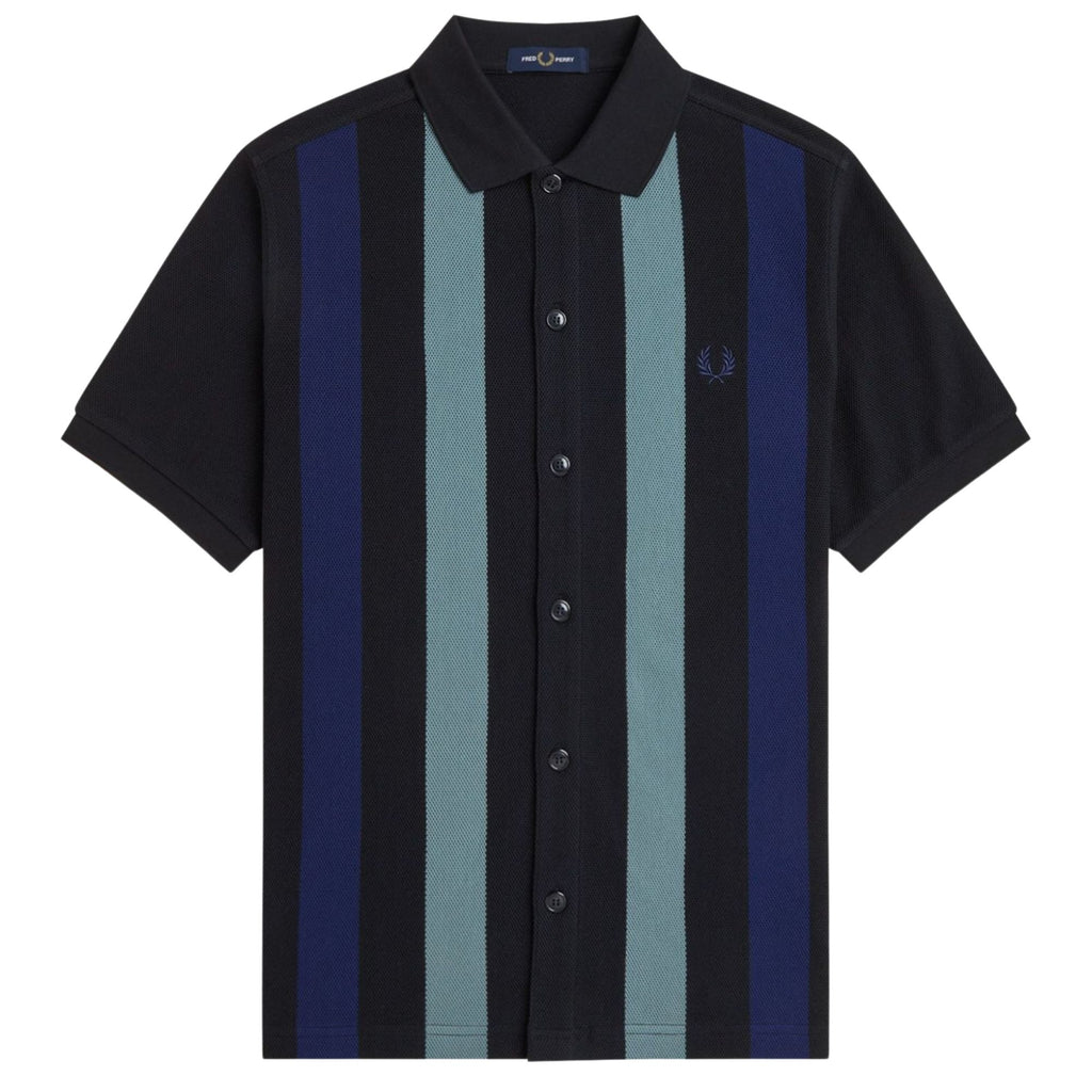 Fred Perry Panelled Button Through Polo Shirt - Black