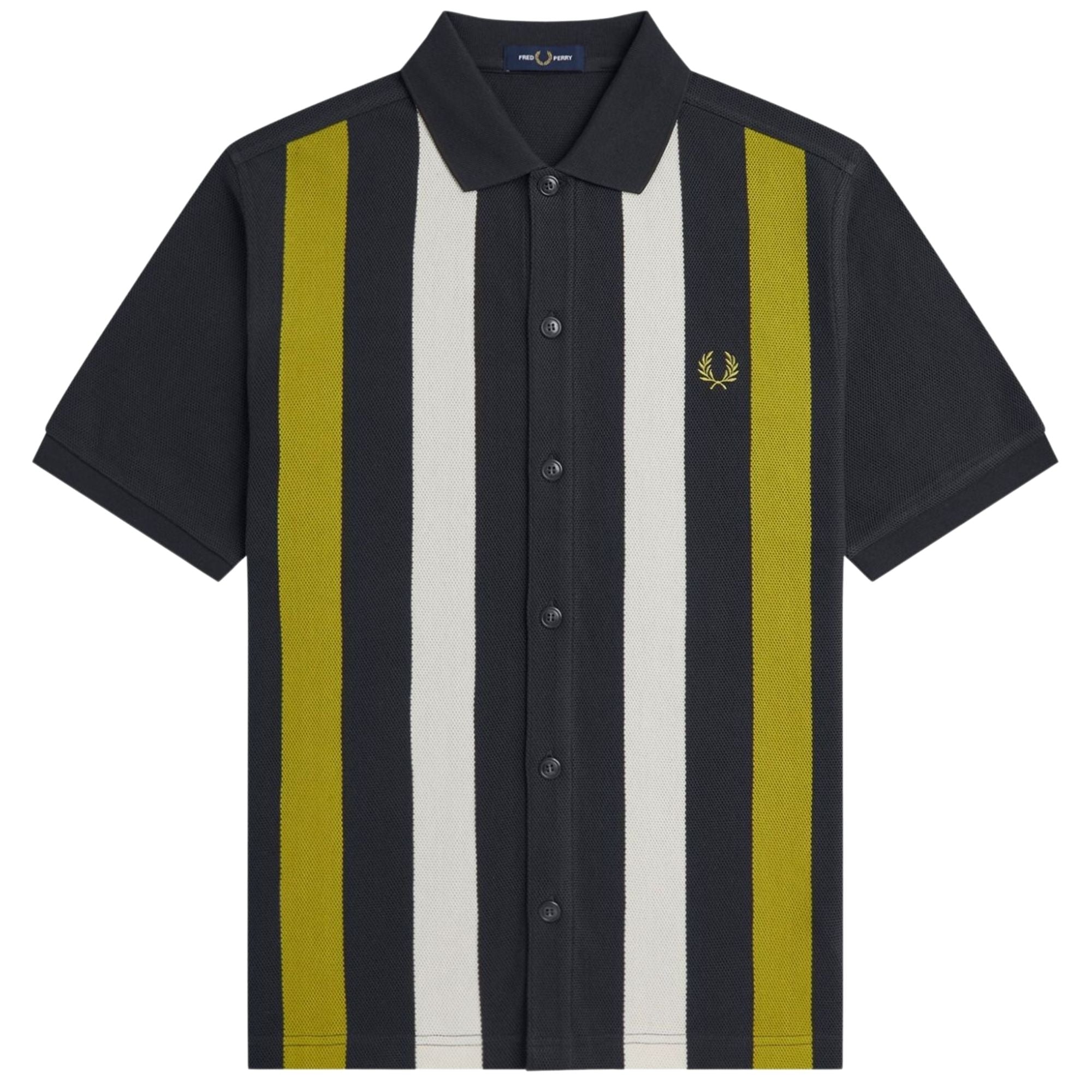 Fred Perry Panelled Button Through Polo Shirt - Black