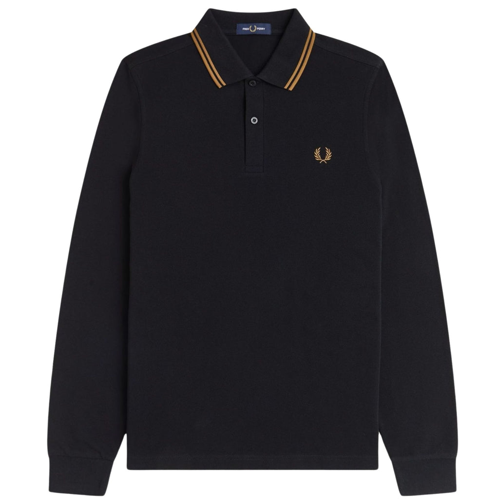 Fred Perry M3636 Long Sleeve Twin Tipped Polo Shirt - Black