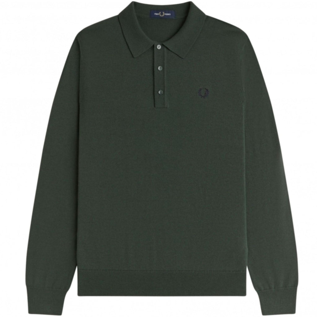 Fred Perry Classic Knitted Long Sleeve Shirt - Court Green