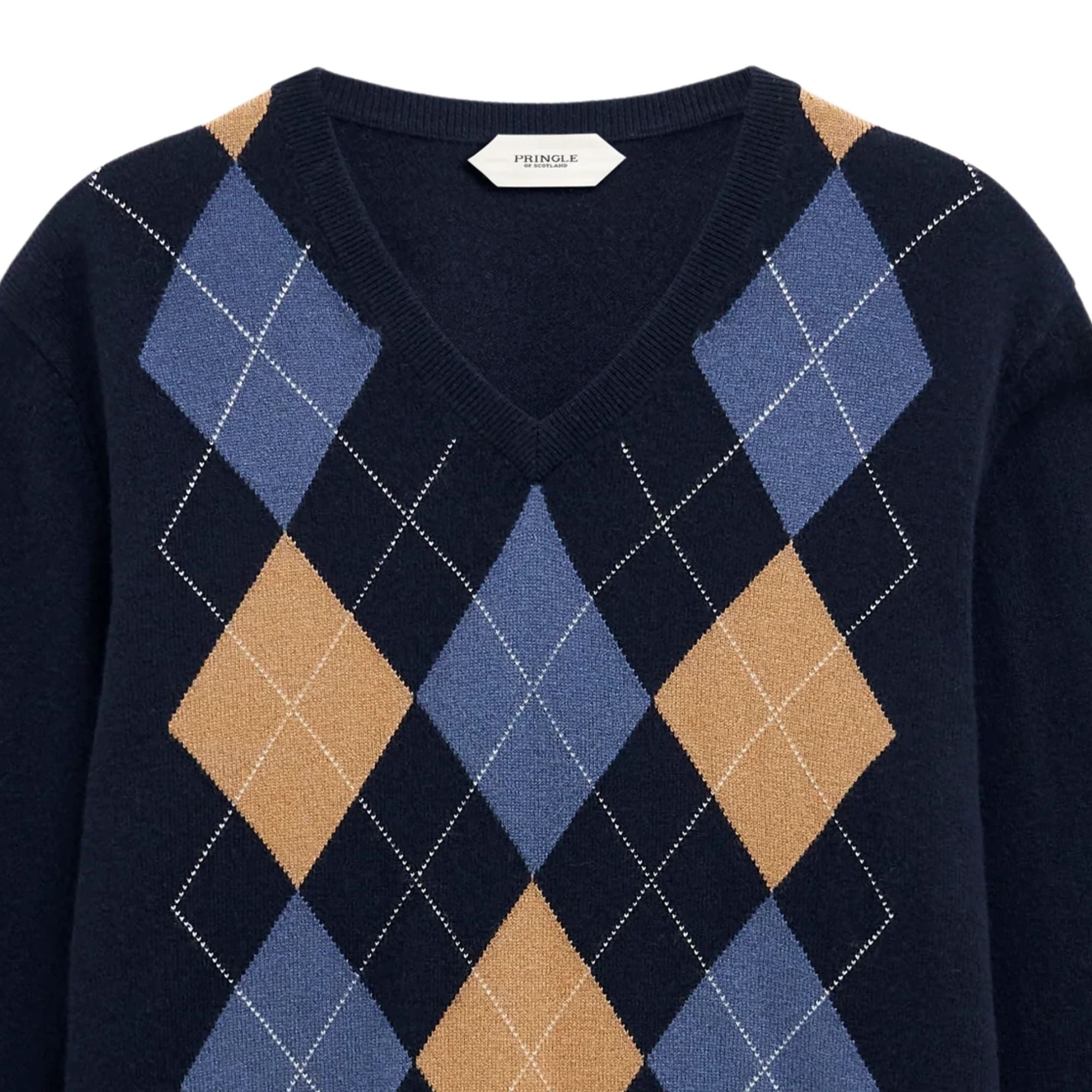 V-neck Cashmere Argyle Jumper - Navy