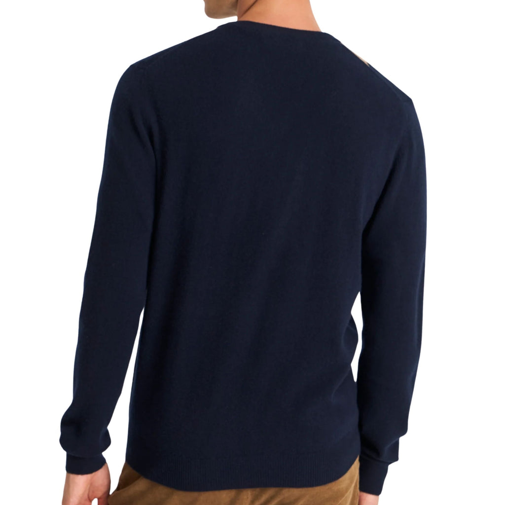 V-neck Cashmere Argyle Jumper - Navy