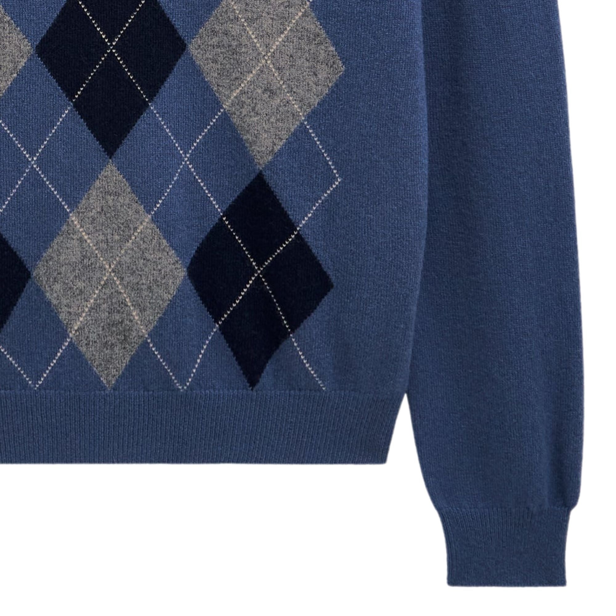 V-neck Cashmere Argyle Jumper - Blue