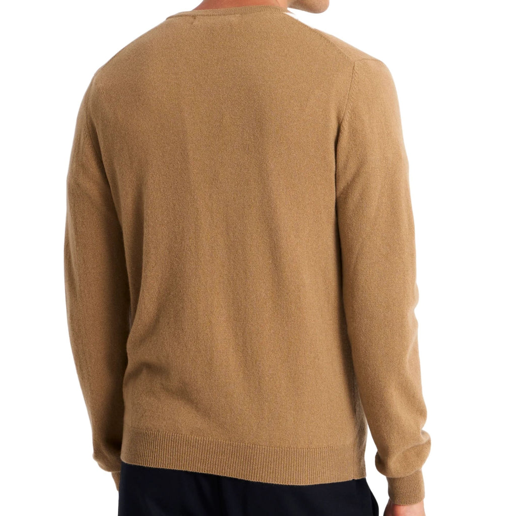 V-neck Cashmere Argyle Jumper - Camel