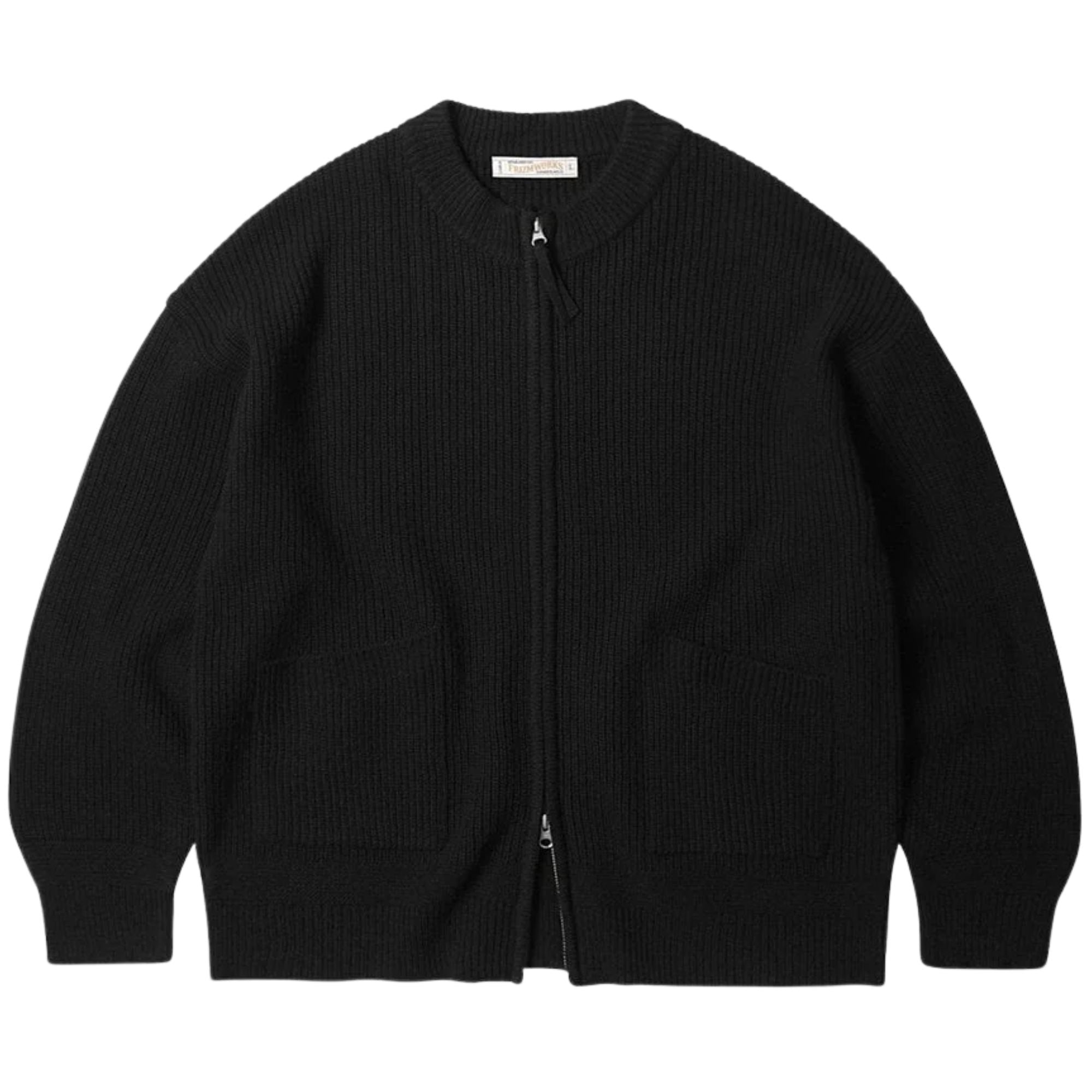 Wool Deck Zip Up Cardigan - Black