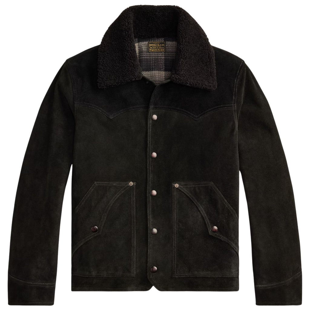 RRL by Ralph Lauren Shearling-Collar Suede Western Jacket - Black