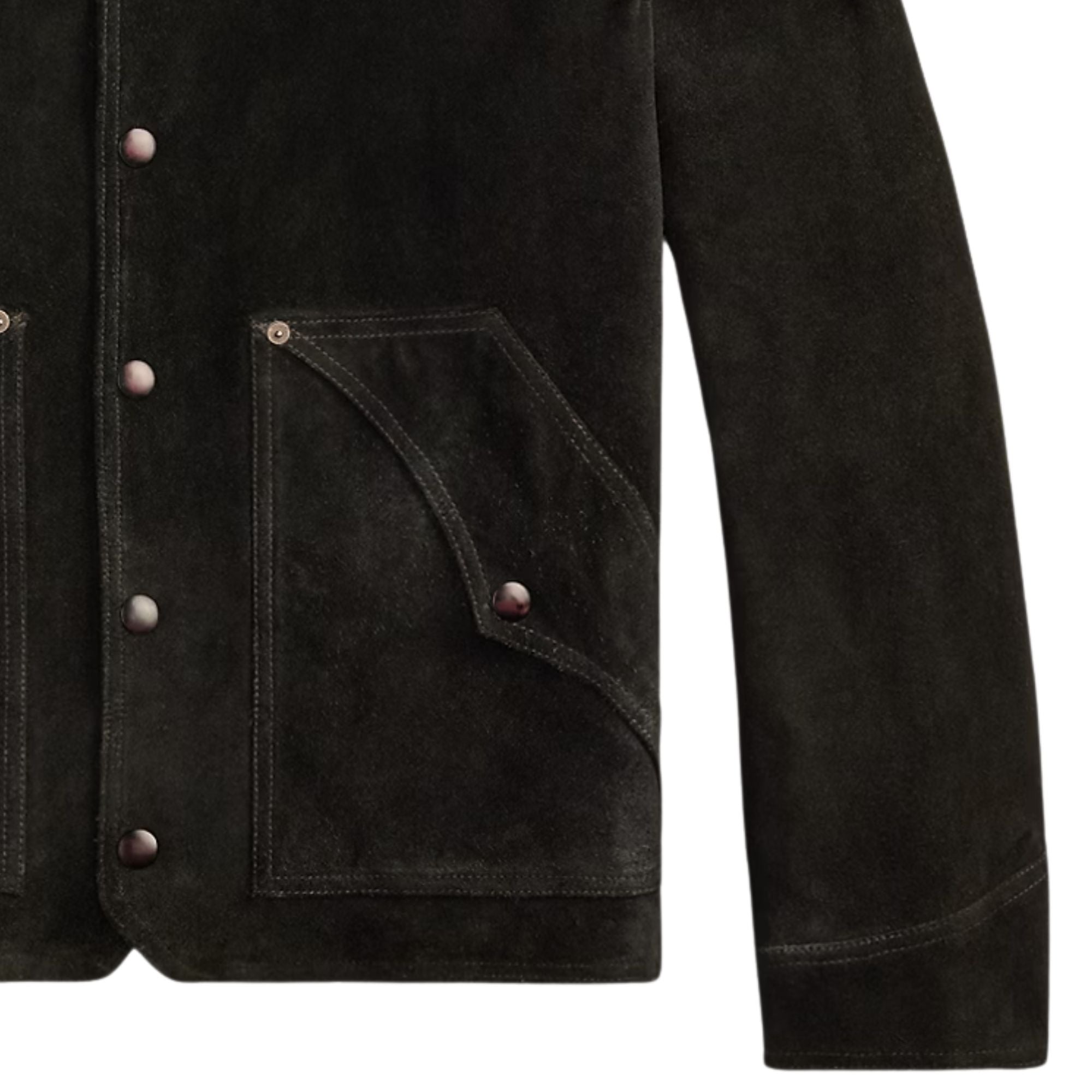Shearling-Collar Suede Western Jacket - Black