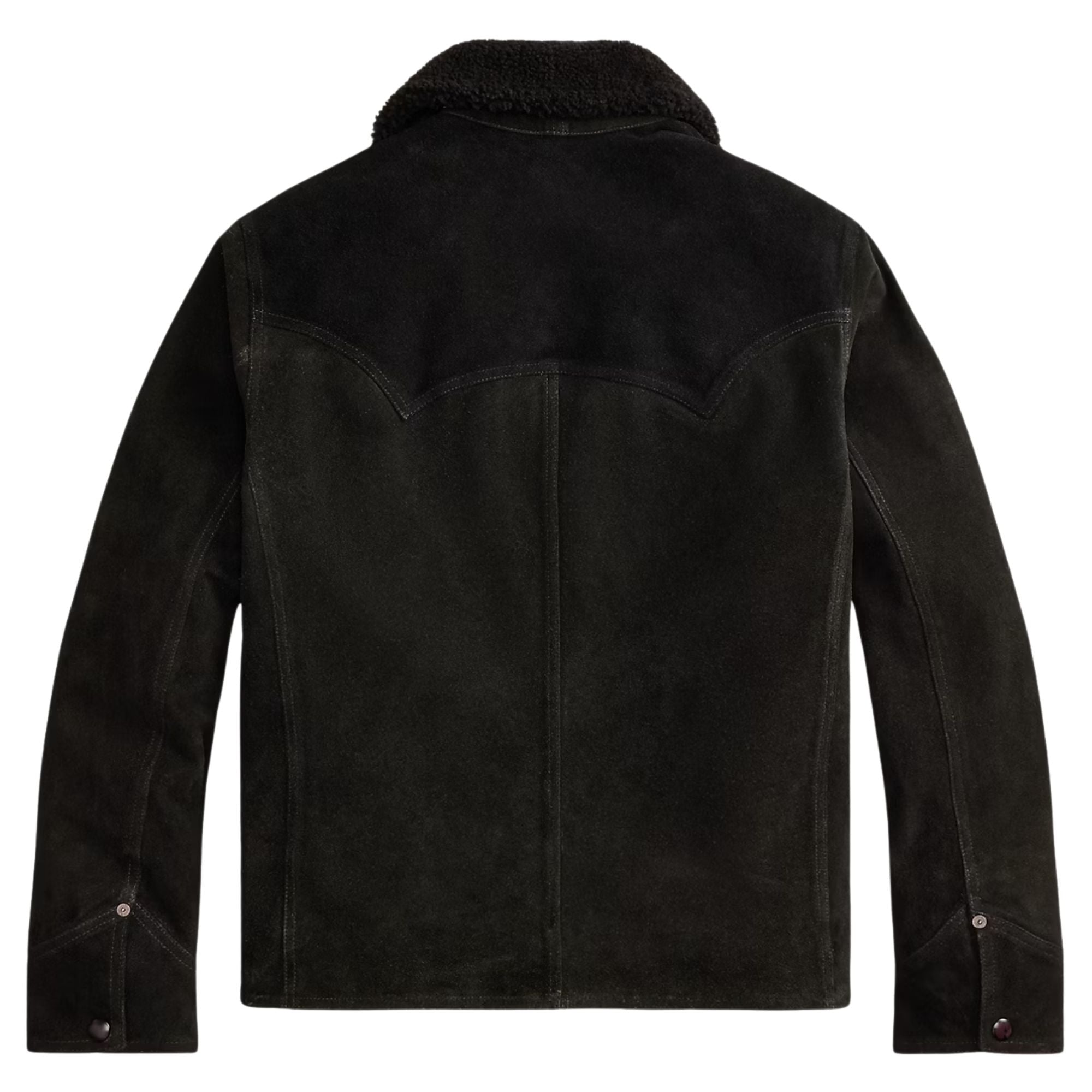 Shearling-Collar Suede Western Jacket - Black