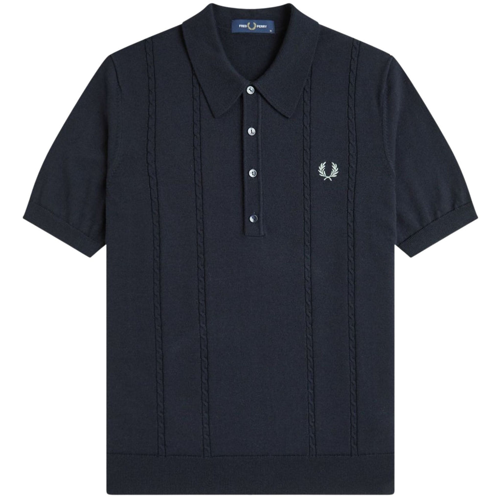 Fred Perry Cable Knitted Shirt - Navy