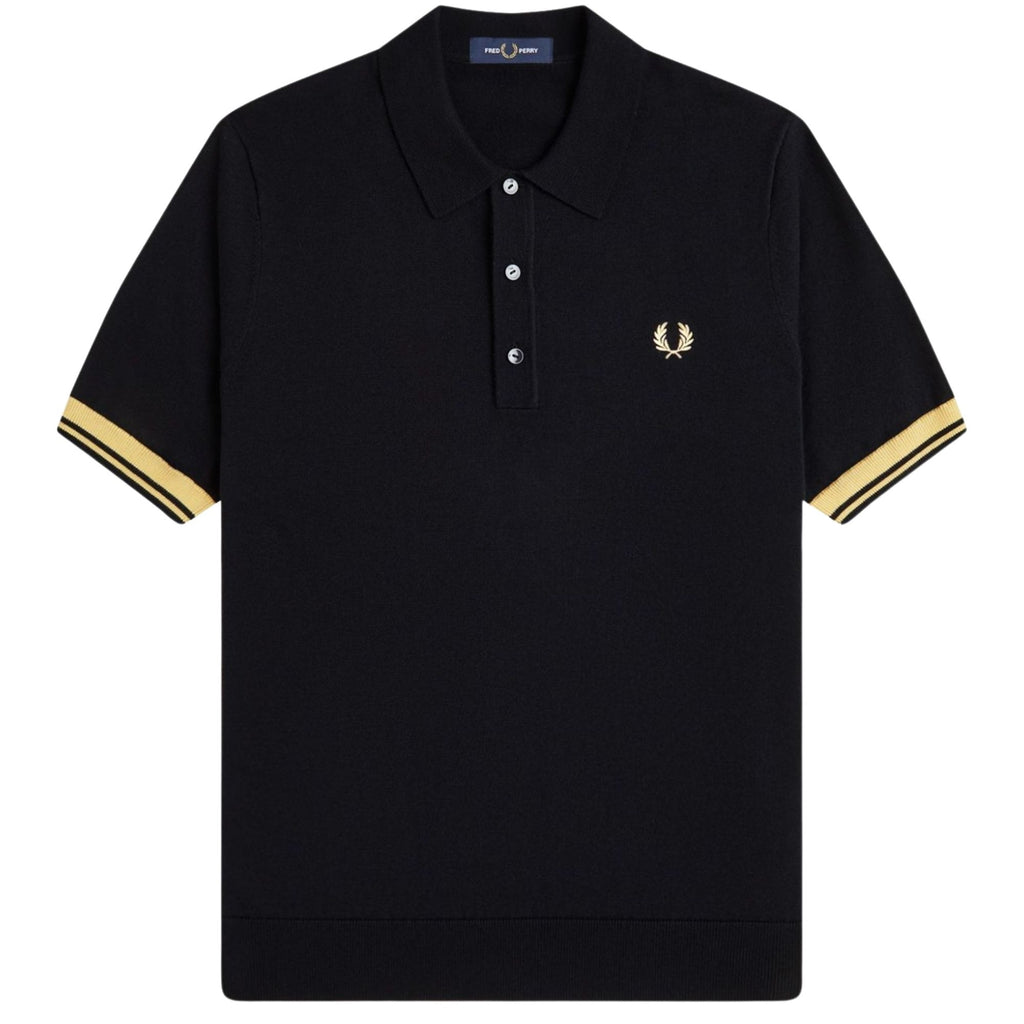 Fred Perry Contrast Cuff Knitted Shirt - Black/Champ