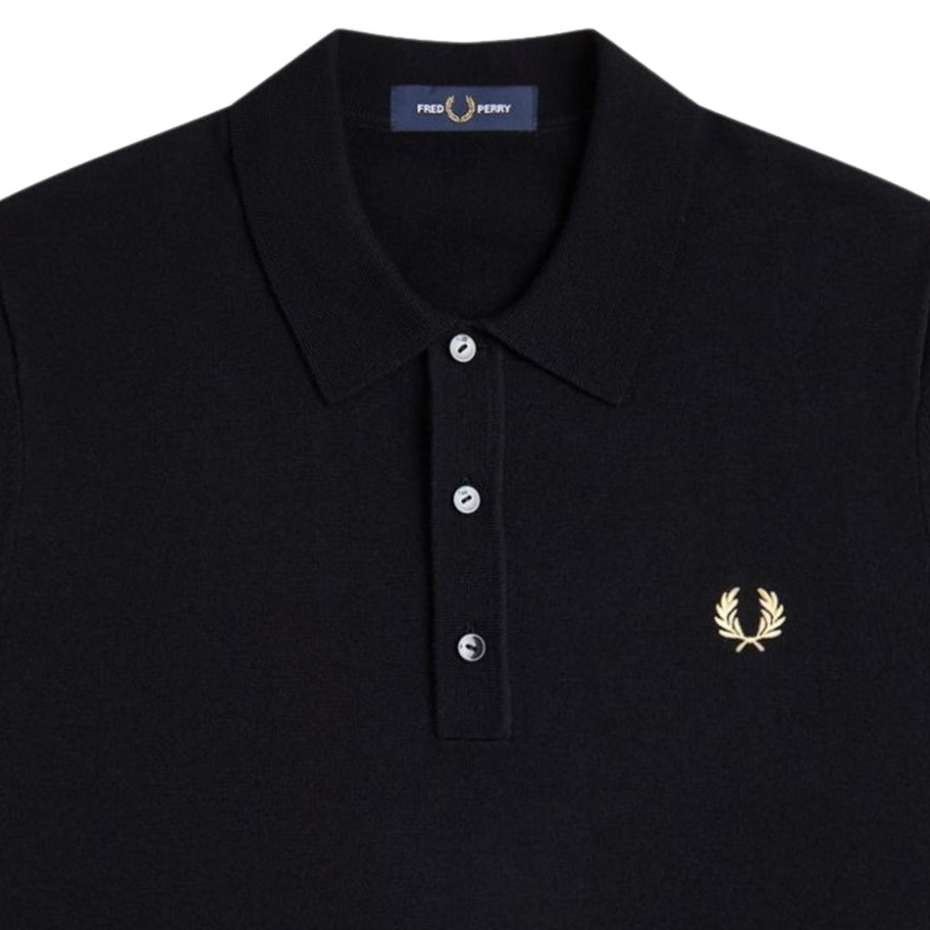 Fred Perry Contrast Cuff Knitted Shirt - Black/Champ