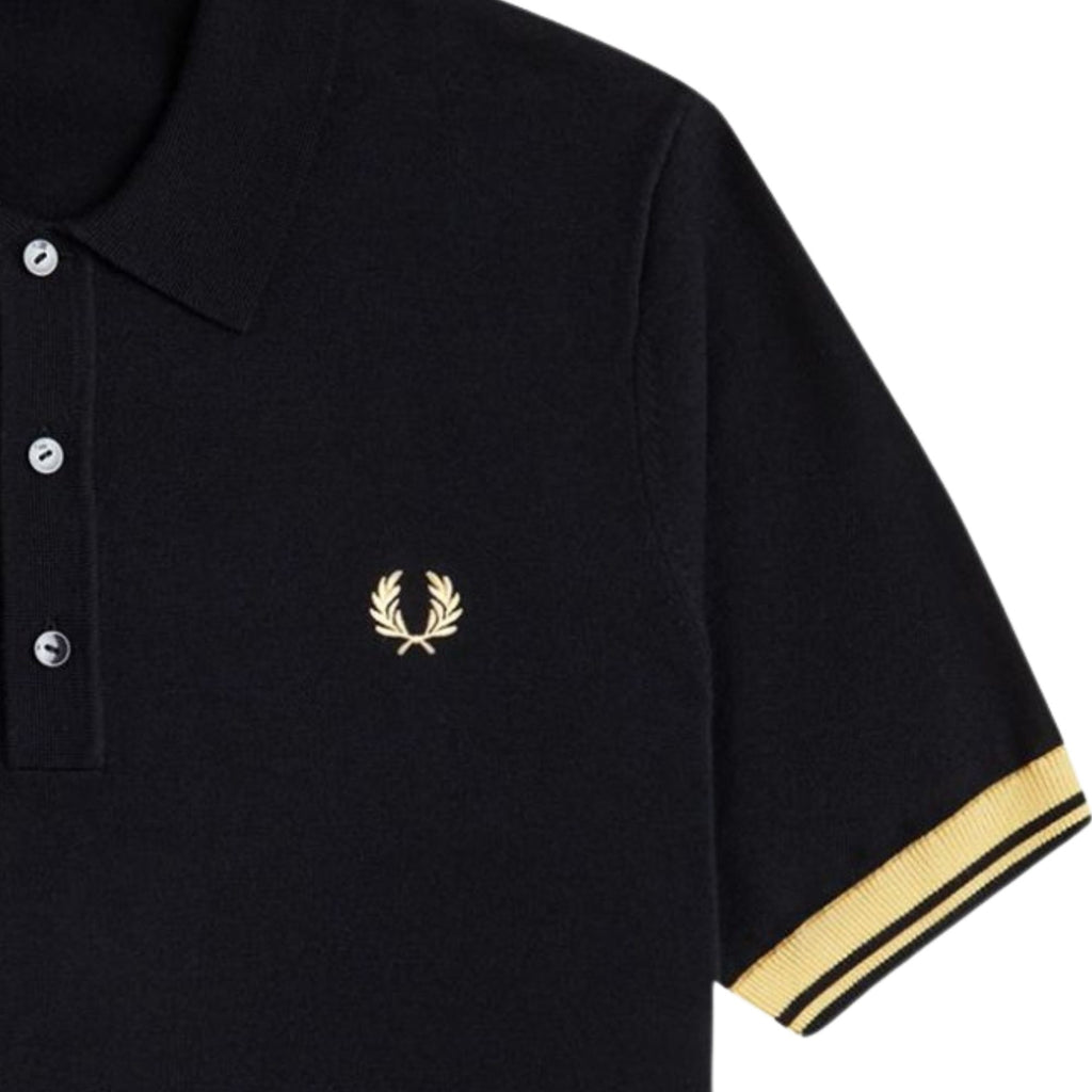 Fred Perry Contrast Cuff Knitted Shirt - Black/Champ