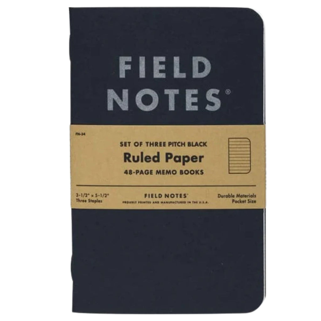 3 Pack Pitch Black Memo Book - Ruled