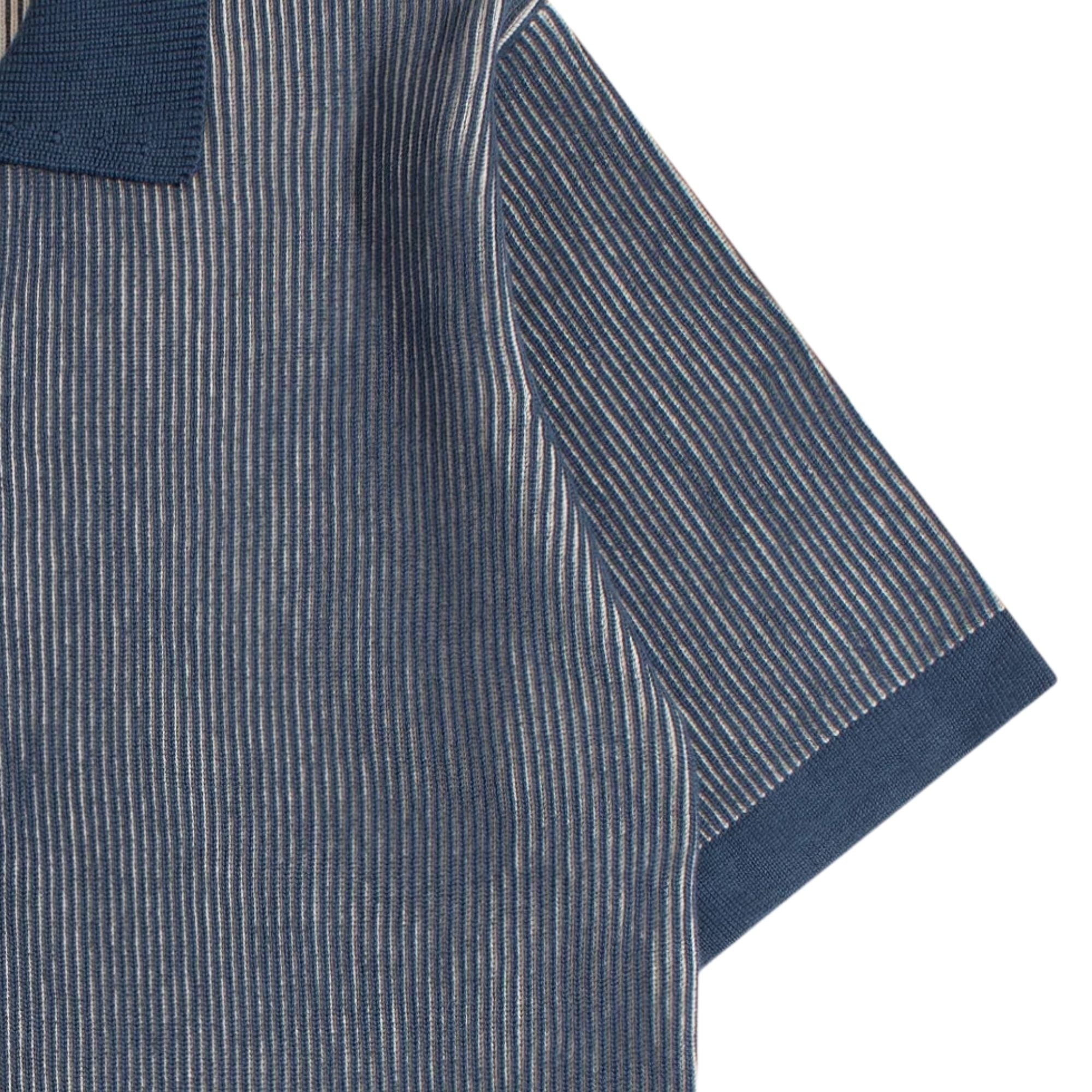 Velzy Helio Stripe Knit Shirt - Blue/Sand