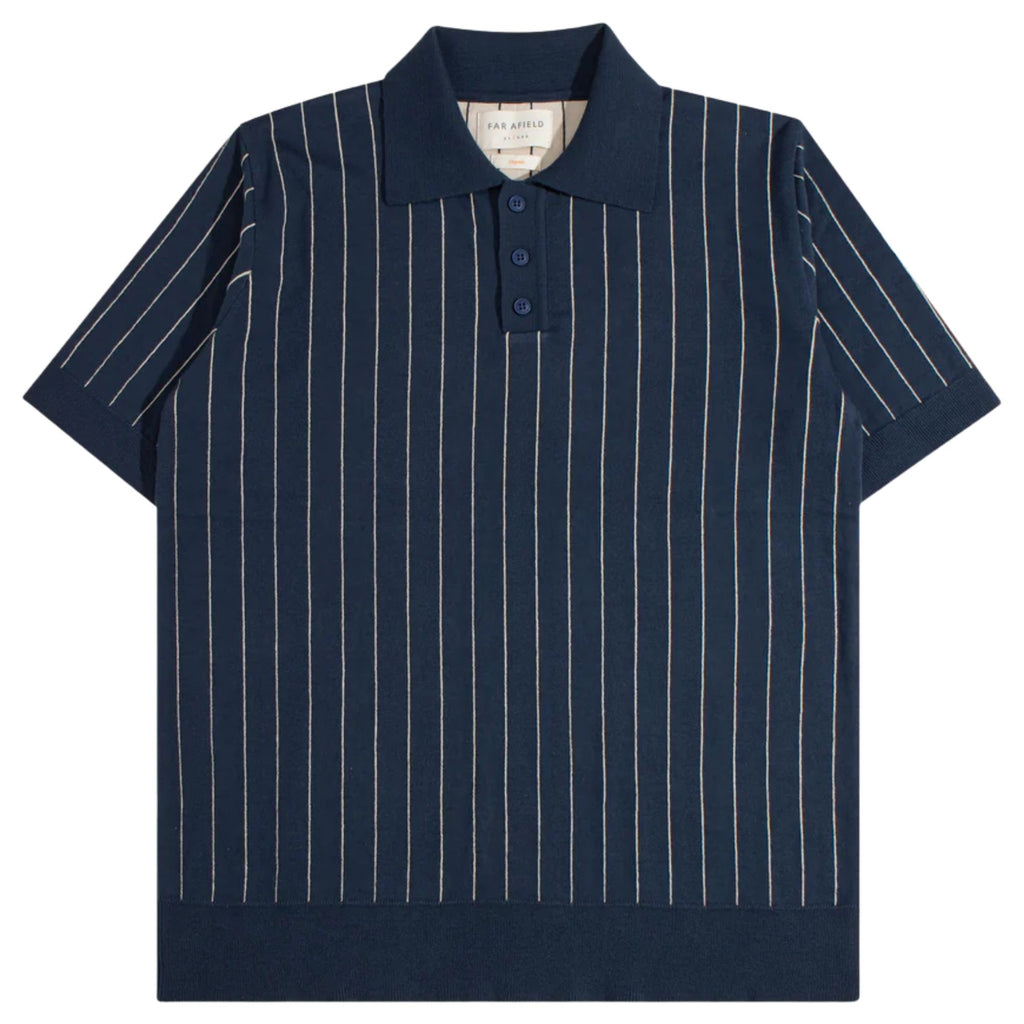 Far Afield Benny Knitted Polo - Navy/Sand