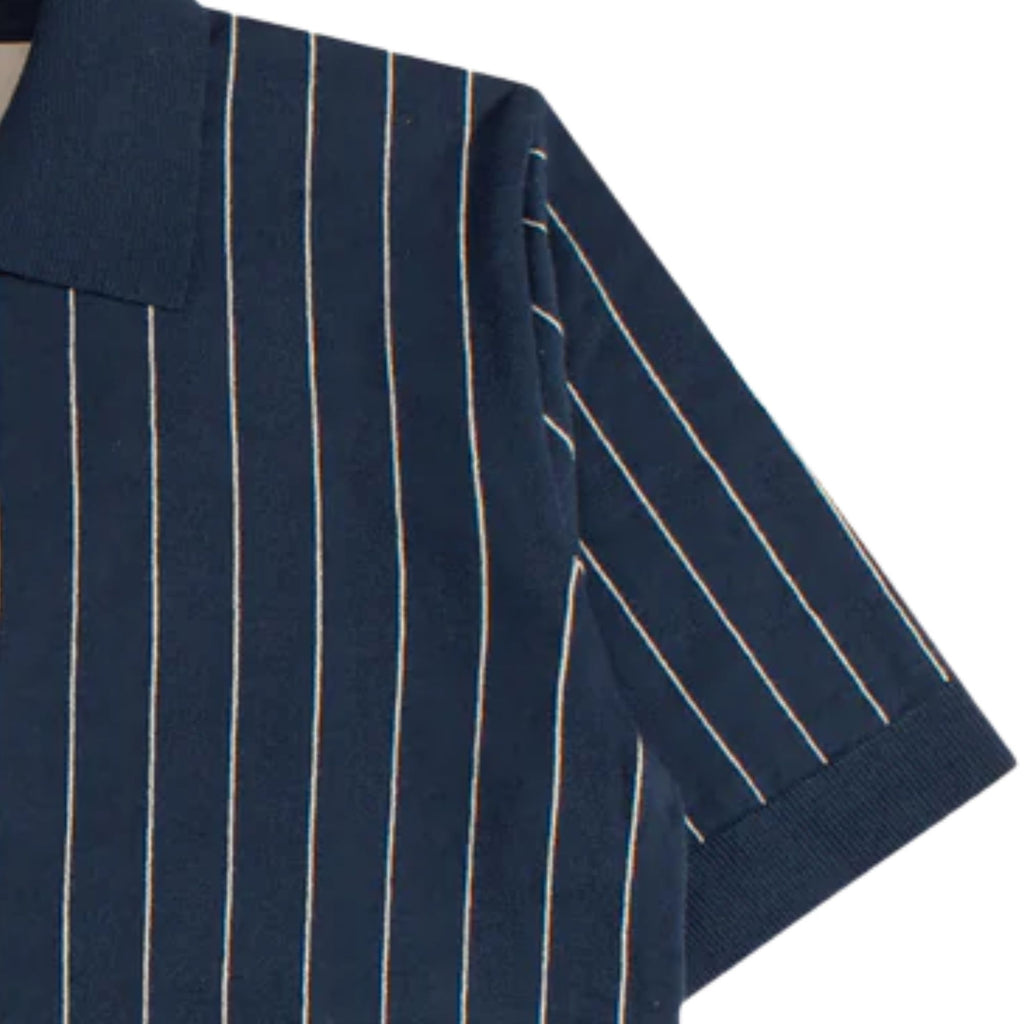 Far Afield Benny Knitted Polo - Navy/Sand
