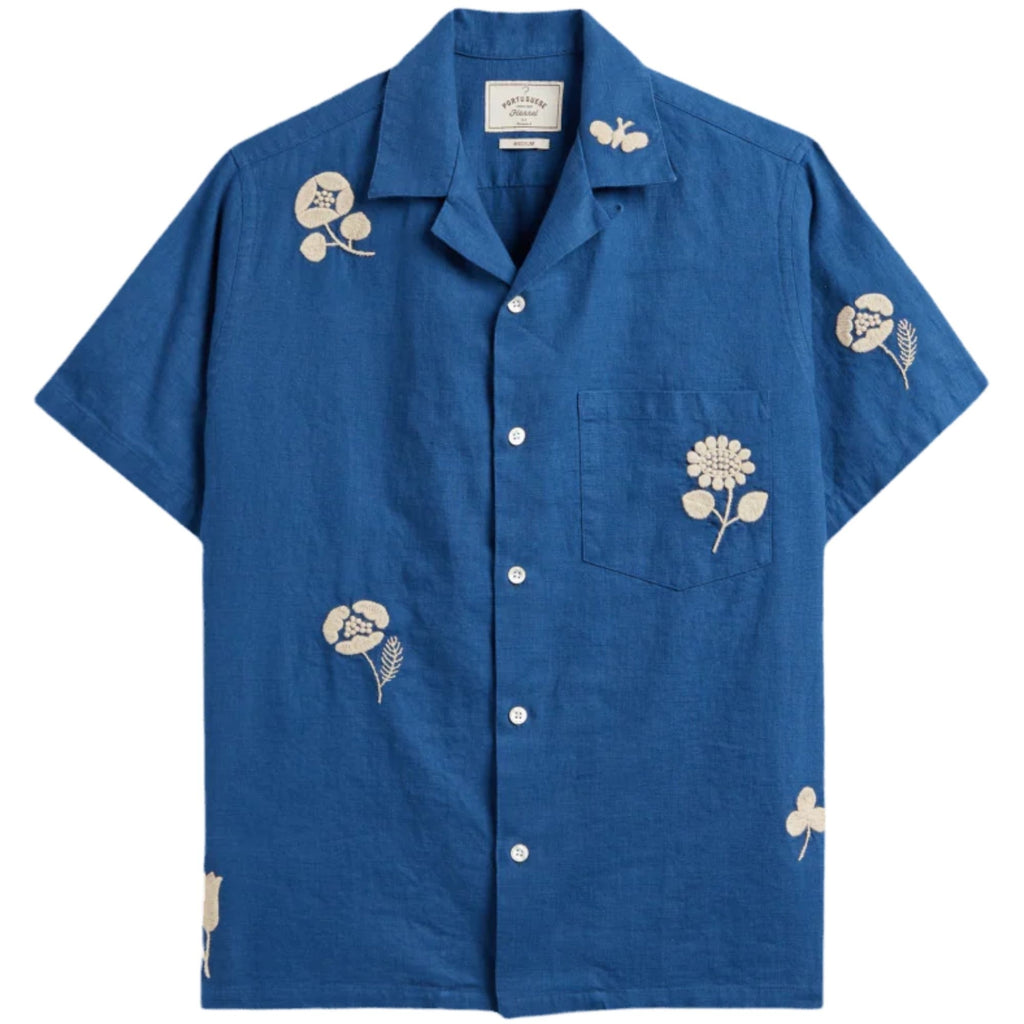 Portuguese Flannel Embroidery Nature Ramie Shirt - Light Blue