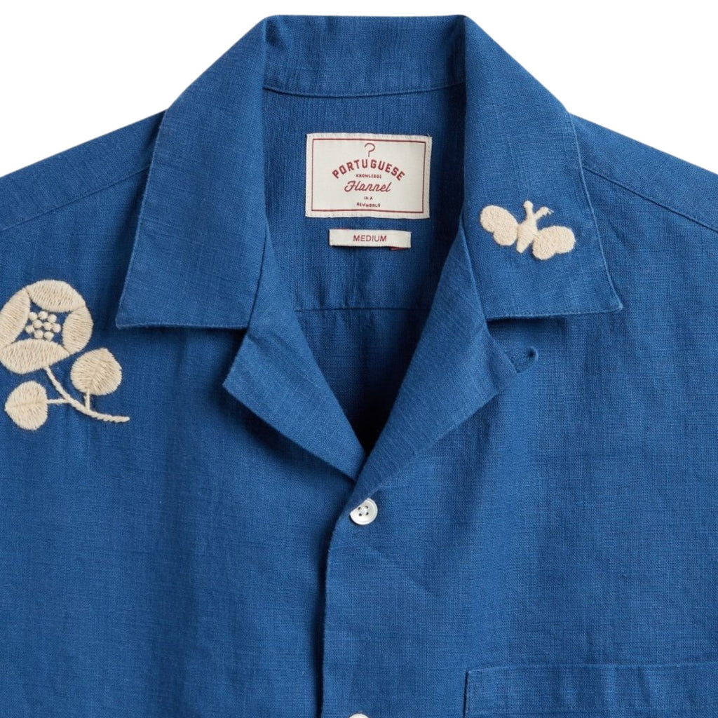 Portuguese Flannel Embroidery Nature Ramie Shirt - Light Blue
