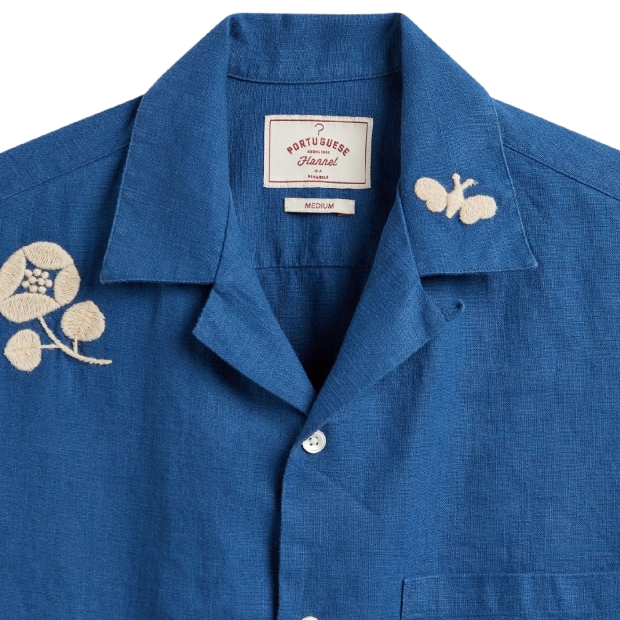 Portuguese Flannel Embroidery Nature Ramie Shirt - Light Blue