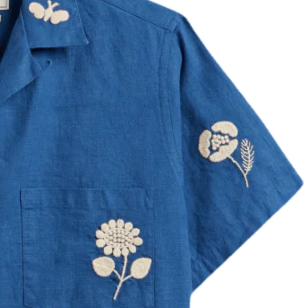 Portuguese Flannel Embroidery Nature Ramie Shirt - Light Blue