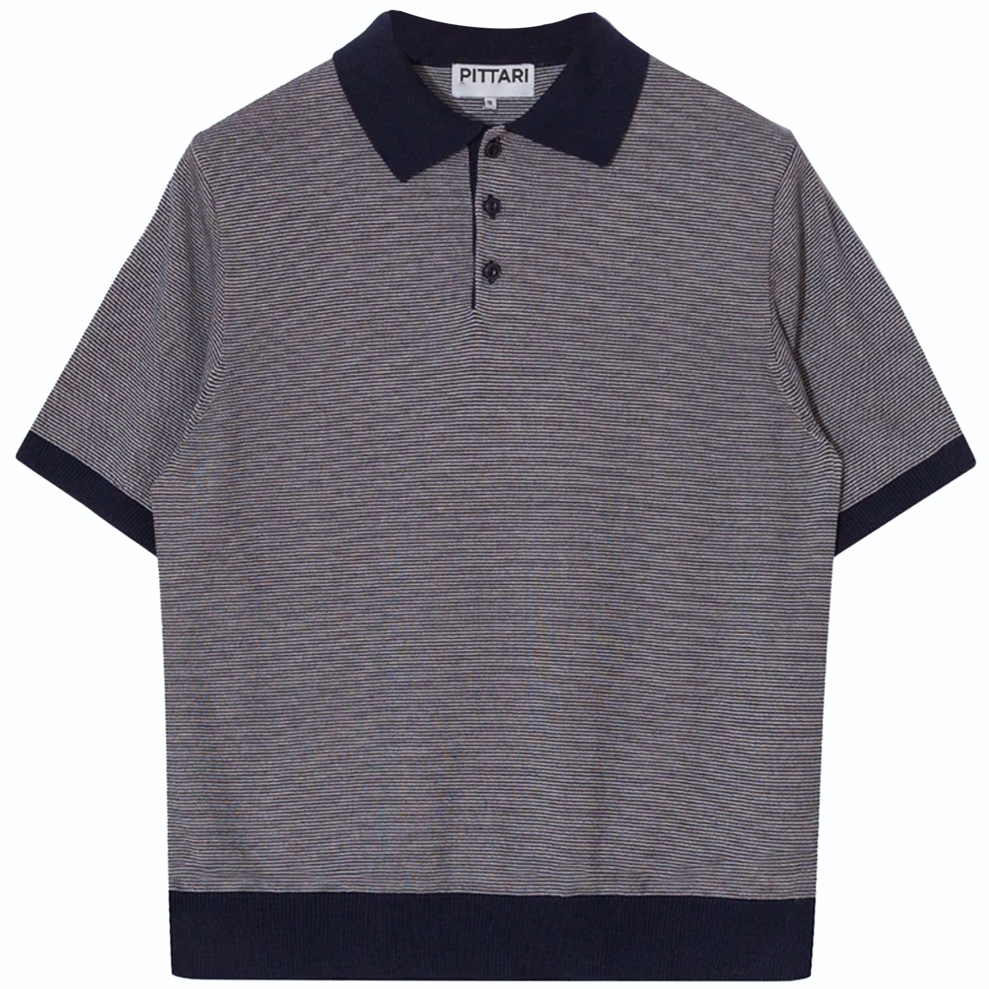 Microstripe Short Sleeve Polo - Navy/Ecru
